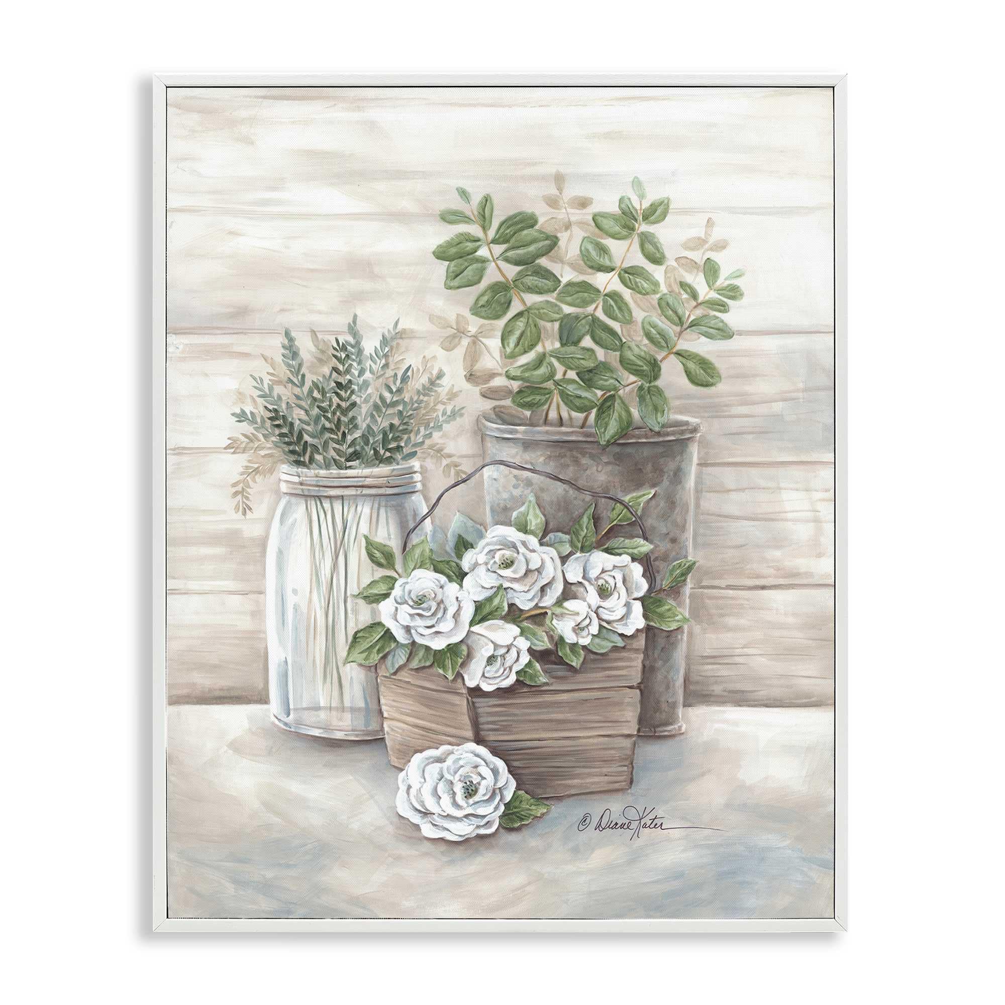Stupell Industries Country Succulents Botanicals Rustic Jar Planter Design White Framed Giclee Art 24 x 30