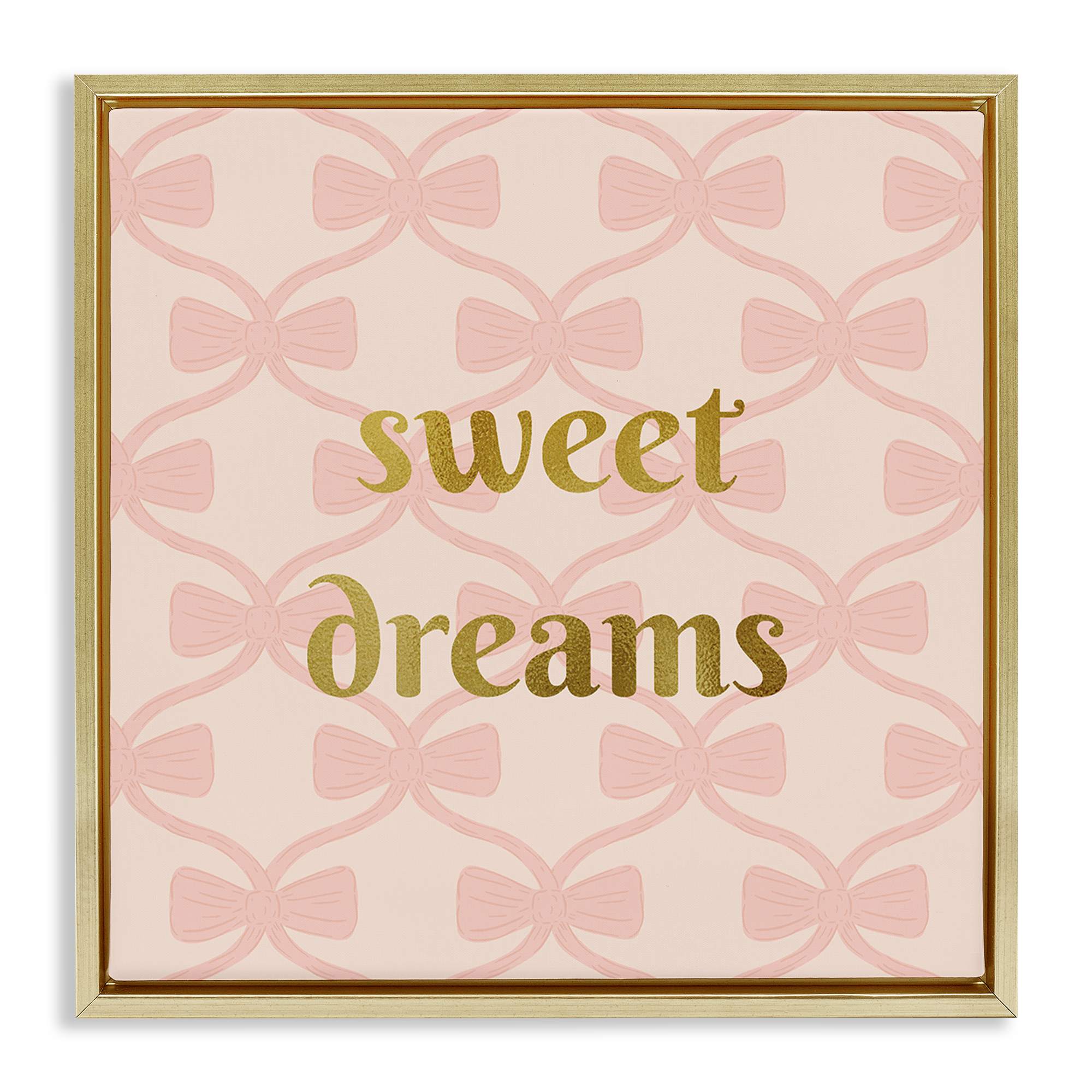 Stupell Industries BT-508-FFG-24X24 Pastel Bows and Sweet Dreams Gold Framed Floater Canvas Wall Art By Sazerelli Designs 25 x 25