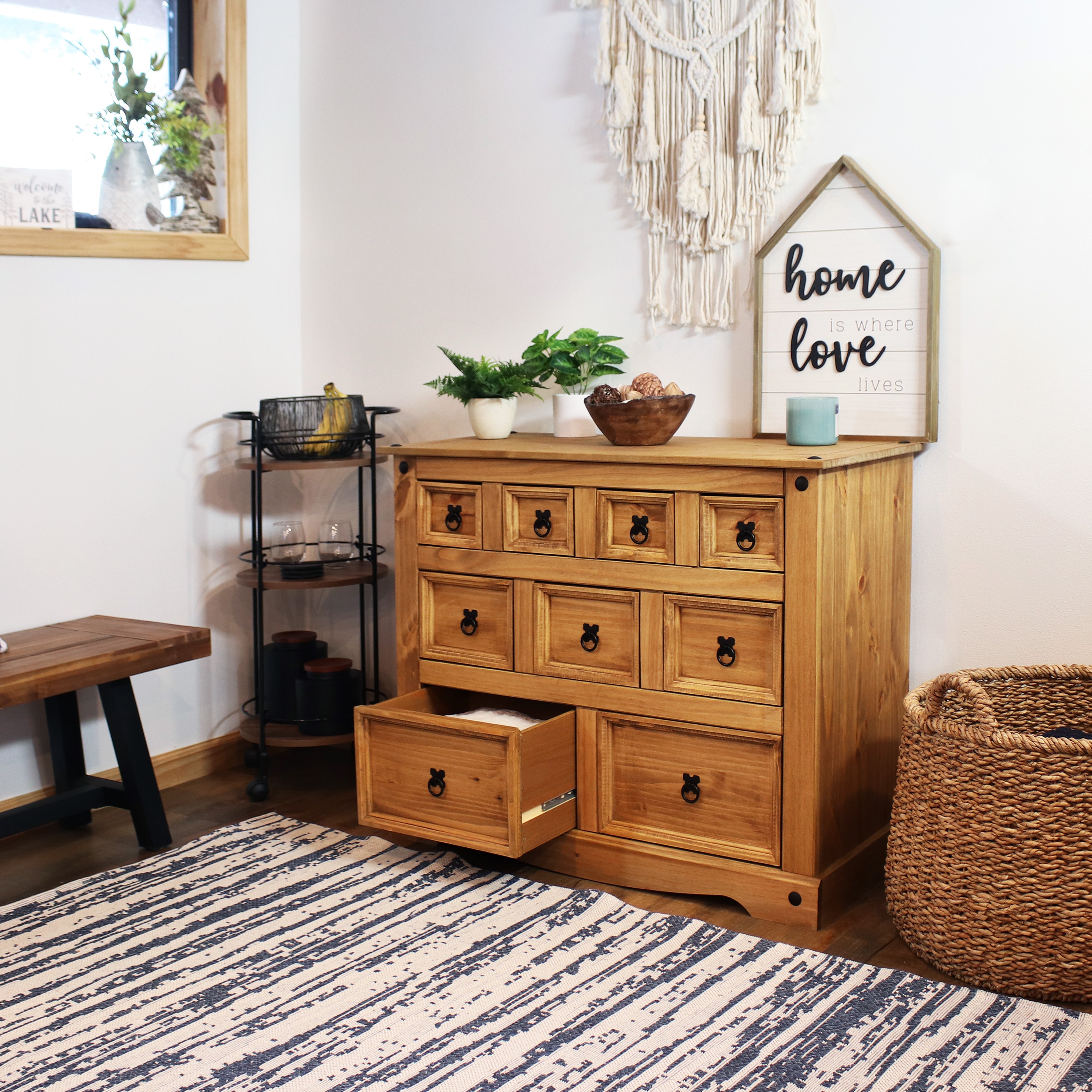 Sunnydaze Light Brown Pine 9-Drawer Farmhouse Chest