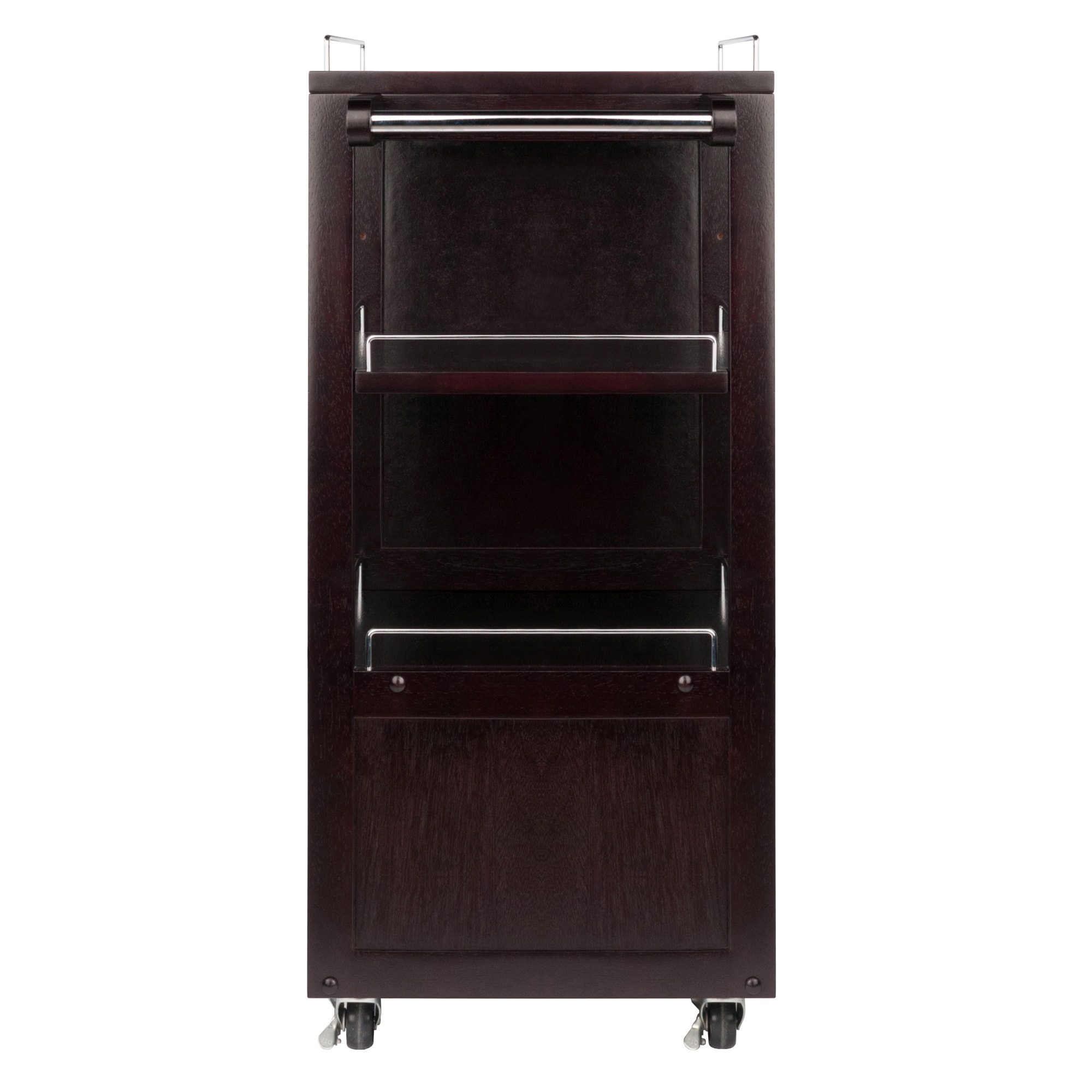 Winsome Espresso Transitional Kitchen Cart with Wine Storage and Serving Tray