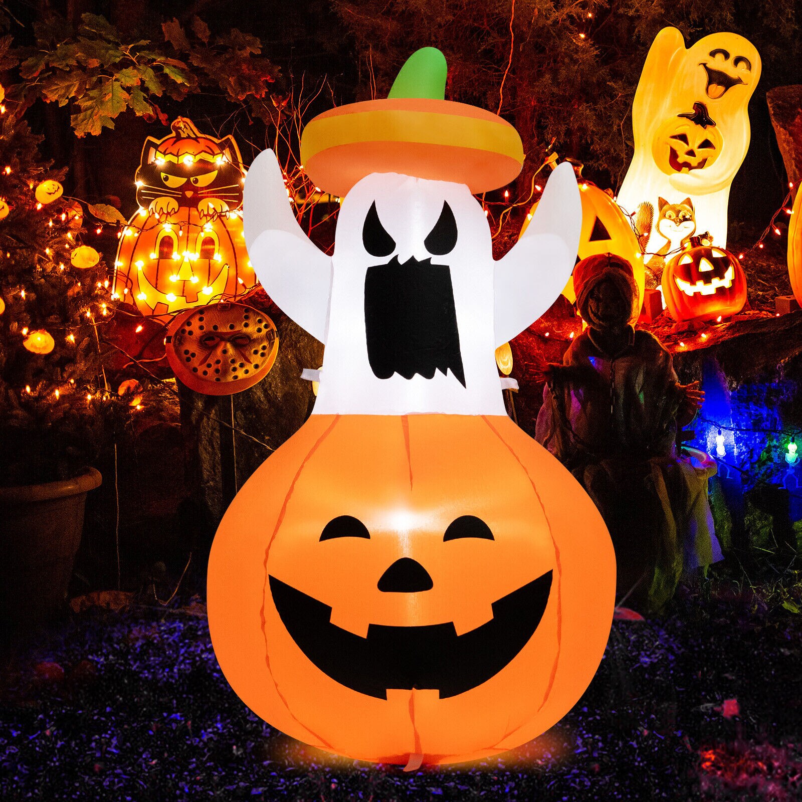 WELLFOR 4-ft Pre-Lit Inflatable Outdoor Halloween Decoration ...