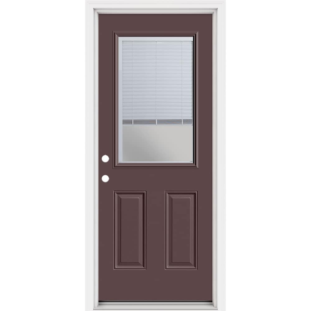 Masonite 321464 Steel Doors Series 32-in x 80-in x 4-9/16-in Steel Half lite Right-hand inswing Currant Painted Prehung Front Door with Brickmould Insulating core