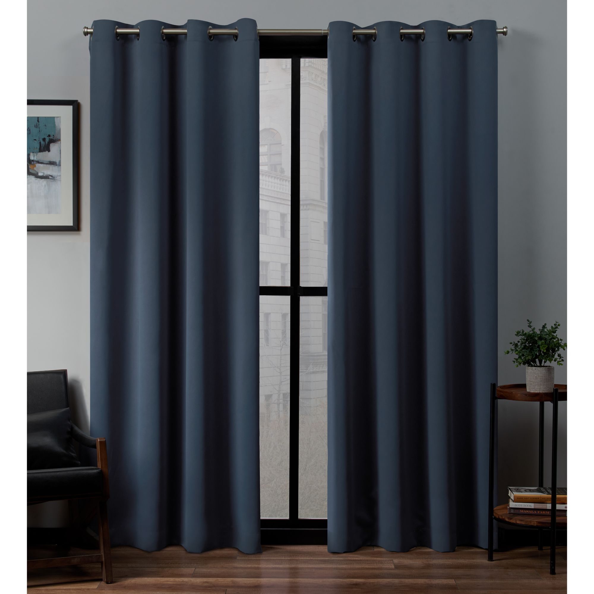 Exclusive Home EH7981-14 2-84G 84-Inches Vintage Indigo Room darkening Interlined Grommet Curtain panel pair