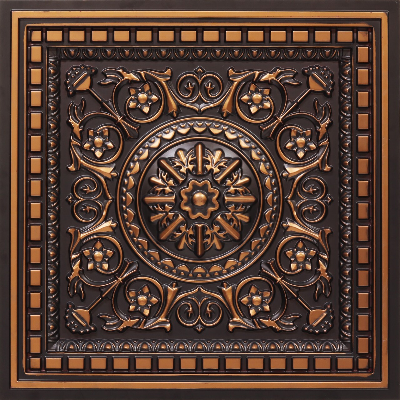 From Plain to Beautiful in Hours 215AC-24X24-10 2-ft x 2-ft Da Vinci Faux Tin/PVC Antique Copper PVC Drop Ceiling Tile ( 10 -Pack, 40-sq ft / Case )