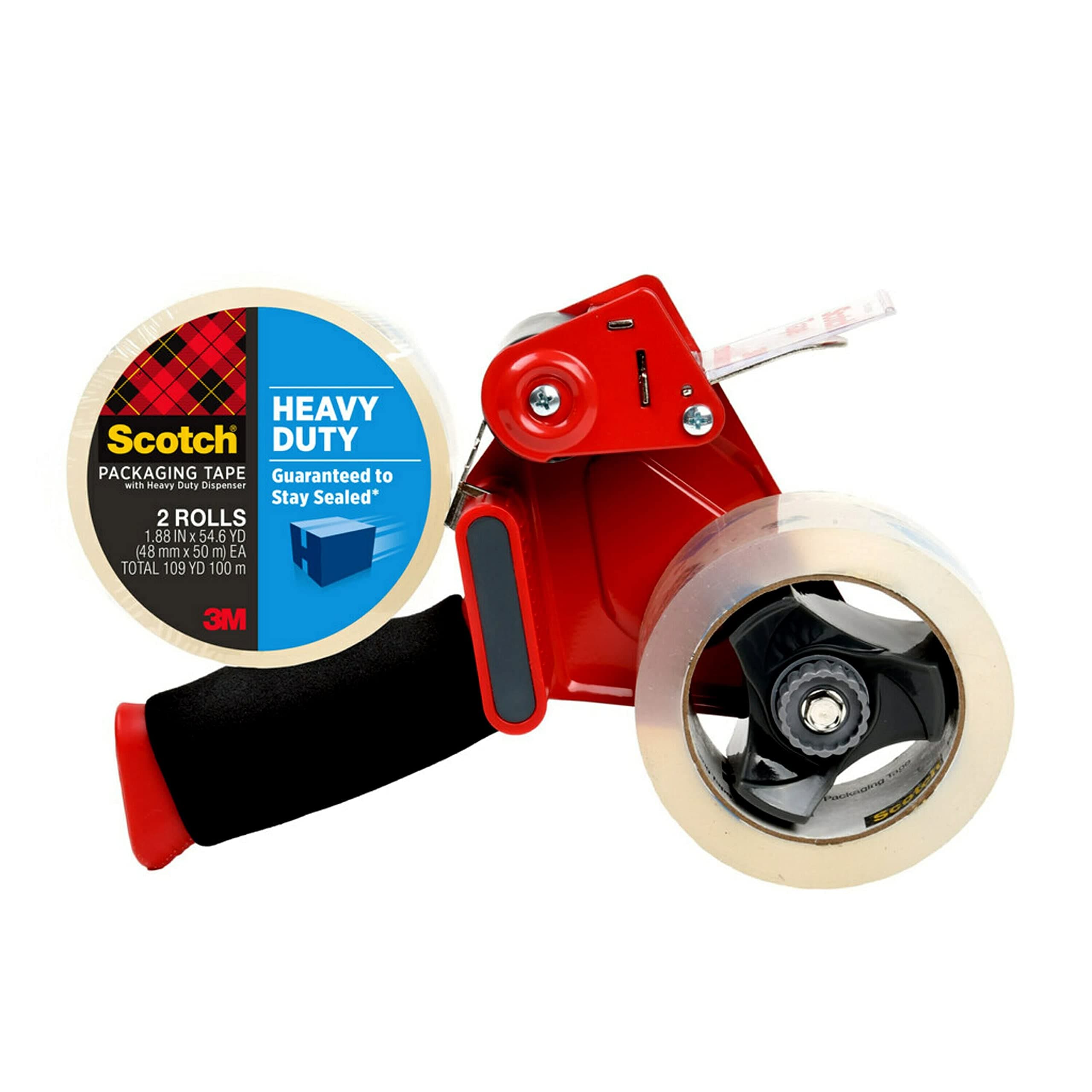 Scotch Heavy Duty Shipping Packing Tape Clear Shipping and Packaging Supplies 1.88 in. x 54.6 yd. 2 Tape Rolls with 1 Heavy Duty Dispenser #3850-2ST-3E4C