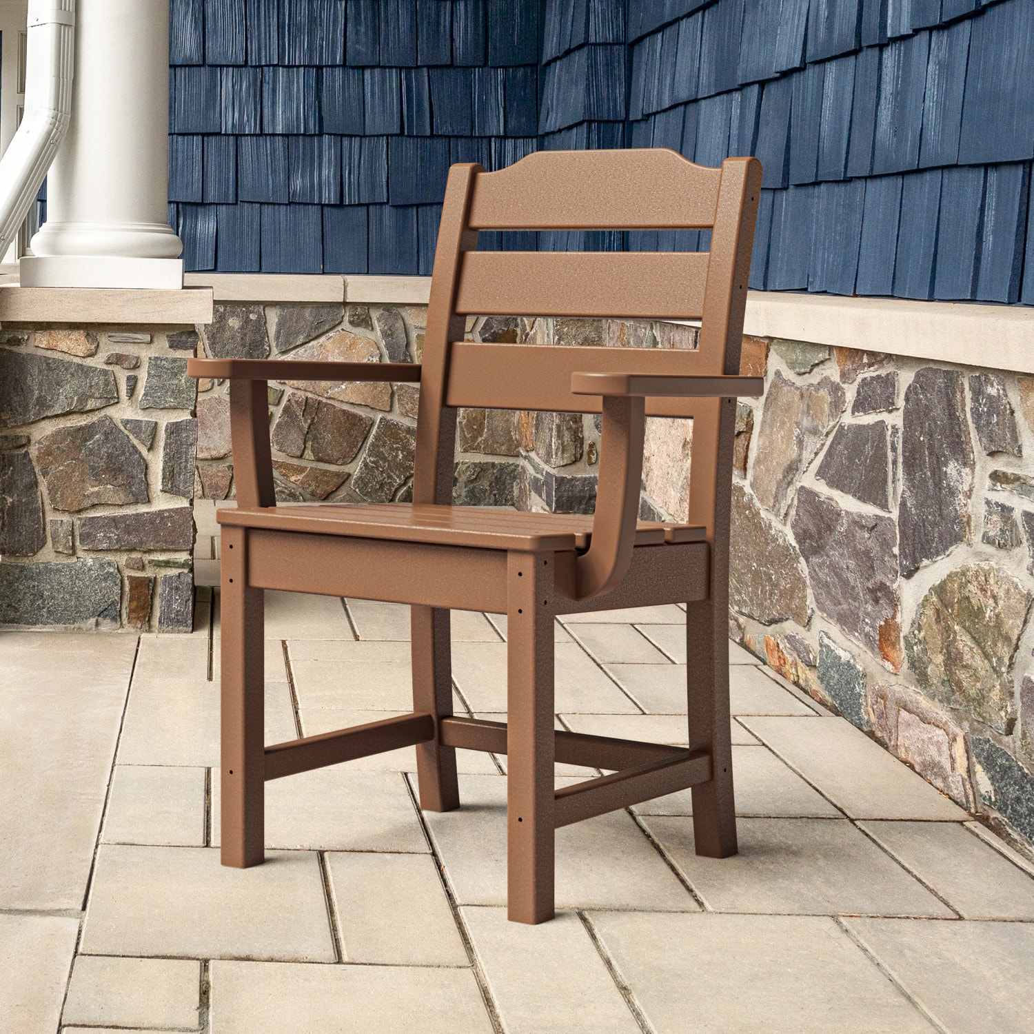 allen + roth by POLYWOOD ARTLD200TE Oakport Teak HDPE Frame Stationary Dining Chair with Slat Seat