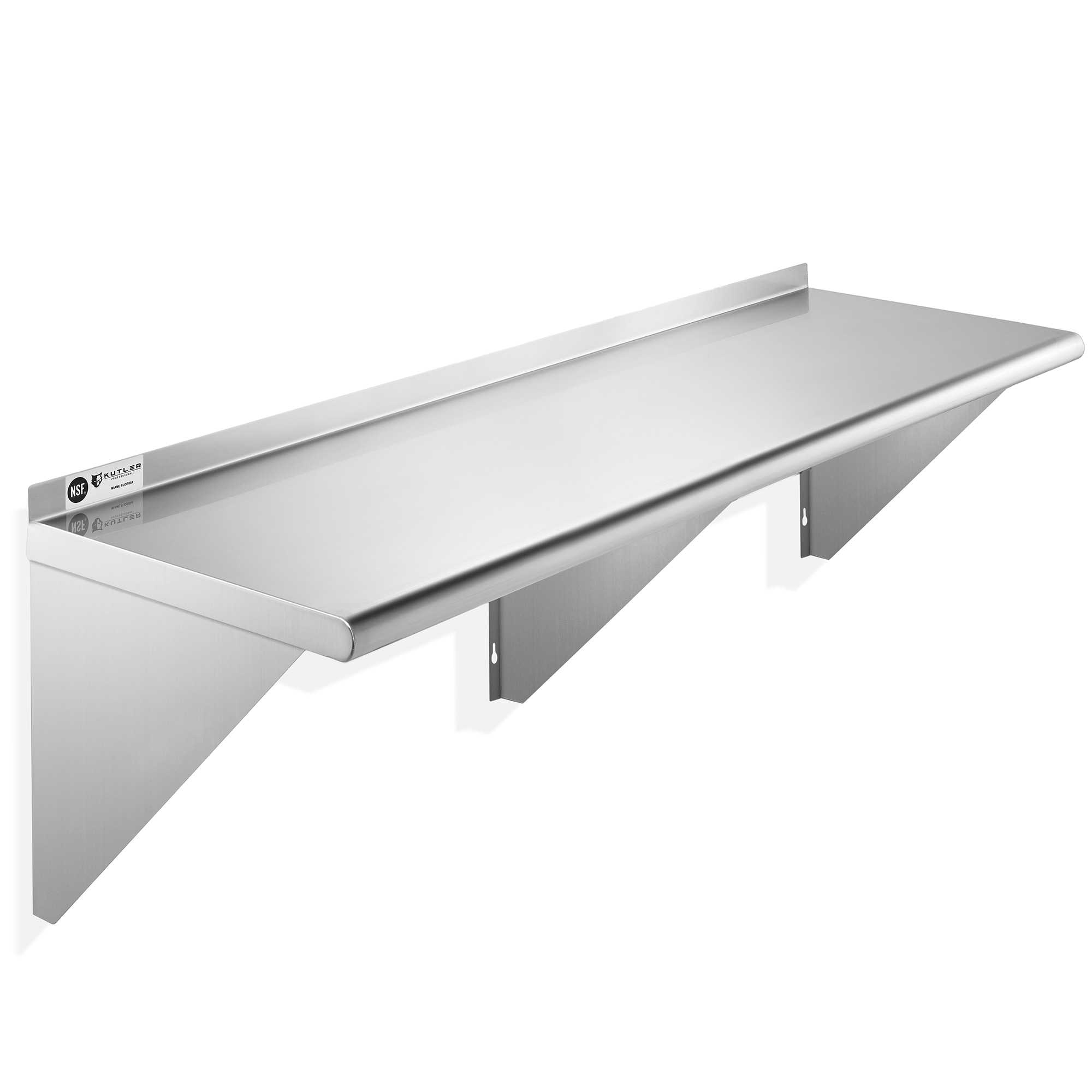 KUTLER 18" x 60" Stainless Steel Shelf, NSF Commercial Wall Mount Shelves w/ Backsplash, Floating Metal Mounted Shelving for Restaurant, Kitchen, Home