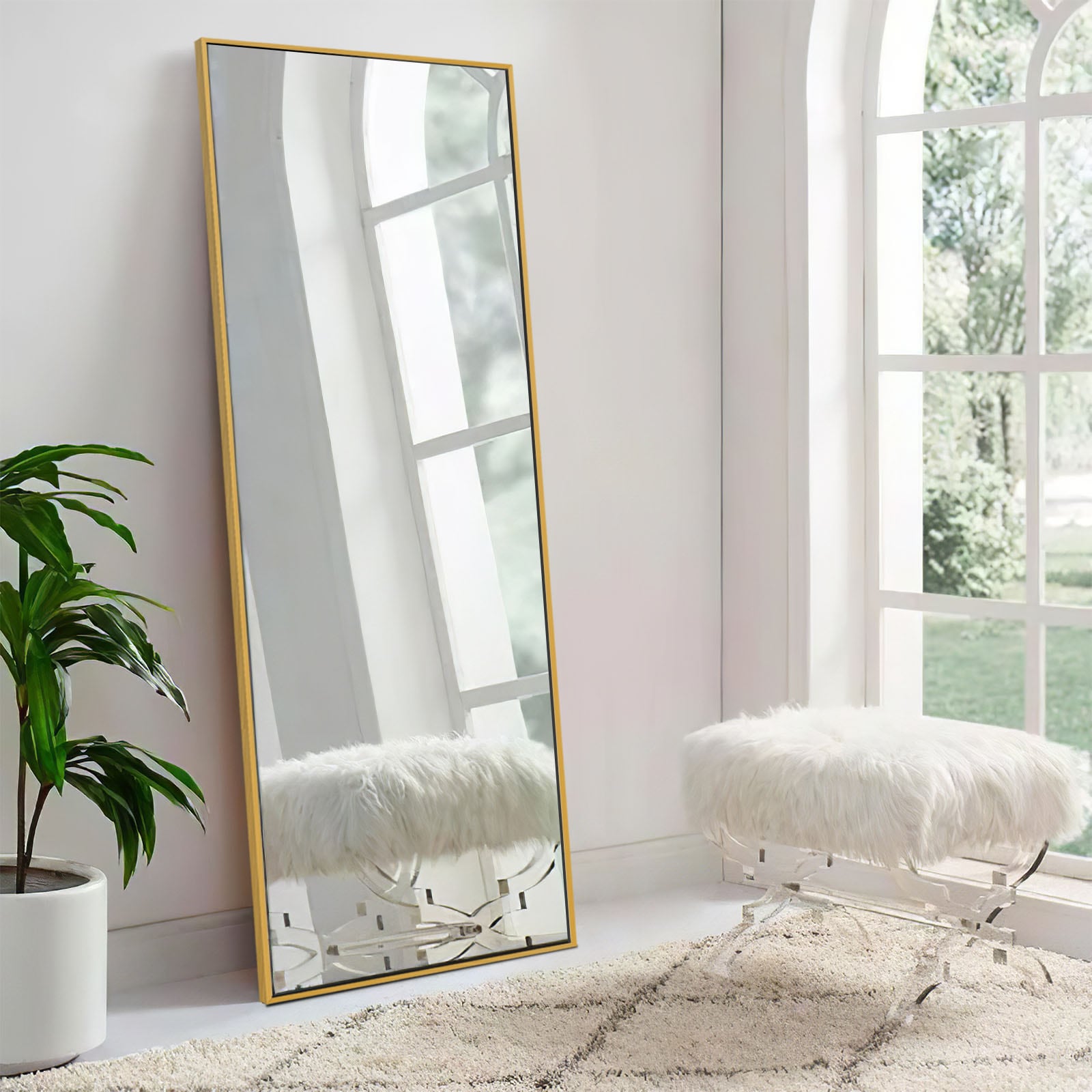 Neutype 65 inch x 22 inch Solid Wood Full Length Mirror with Standing Holder Floor Mirror Rectangular Wall Mounted Mirror Hanging Leaning, White, Size