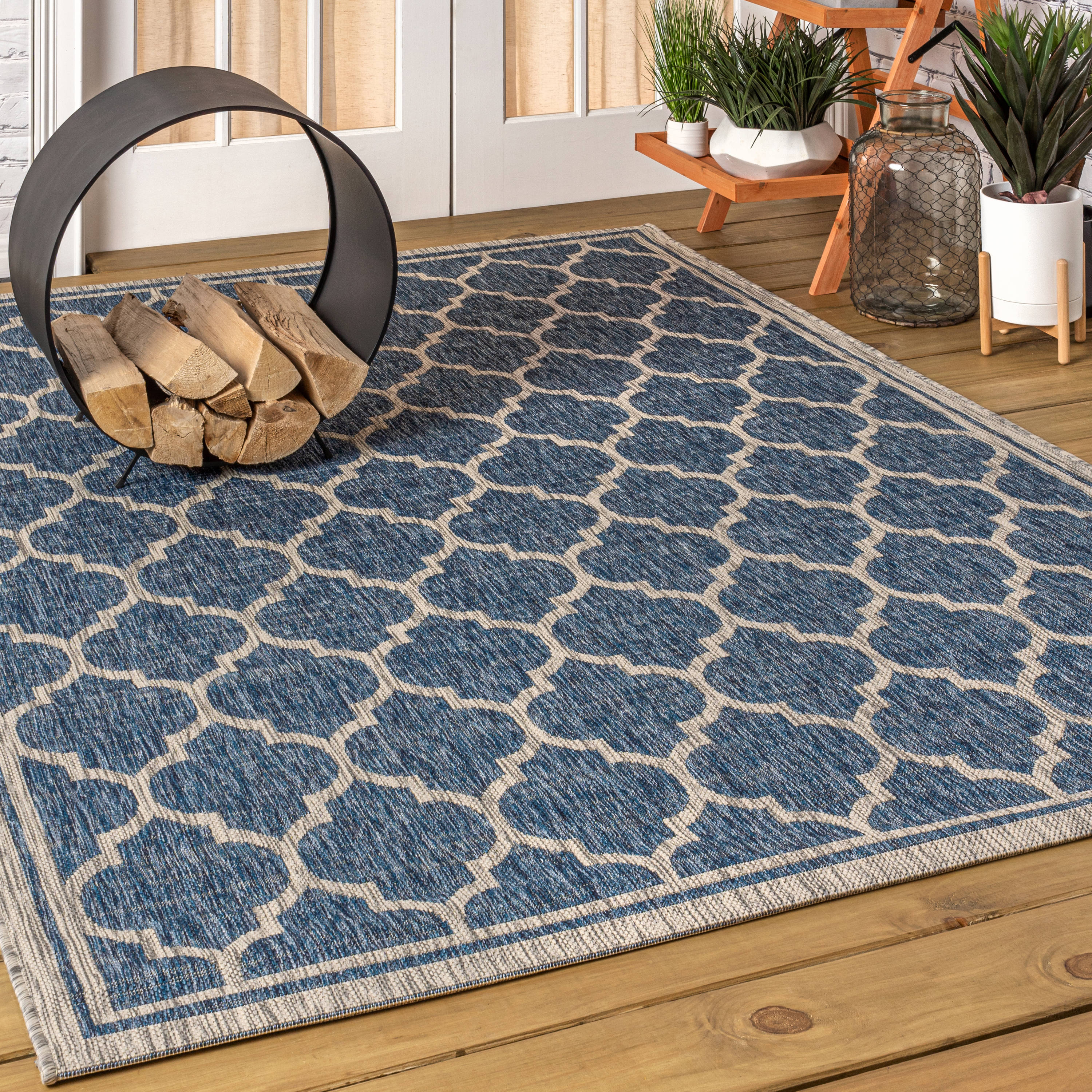 JONATHAN  Y SMB109D-6 SANTA MONICA Trebol Moroccan Trellis Textured Weave 6 x 9 (ft) Polypropylene Navy/Gray Rectangular Indoor Medallion Bohemian/Eclectic Area rug