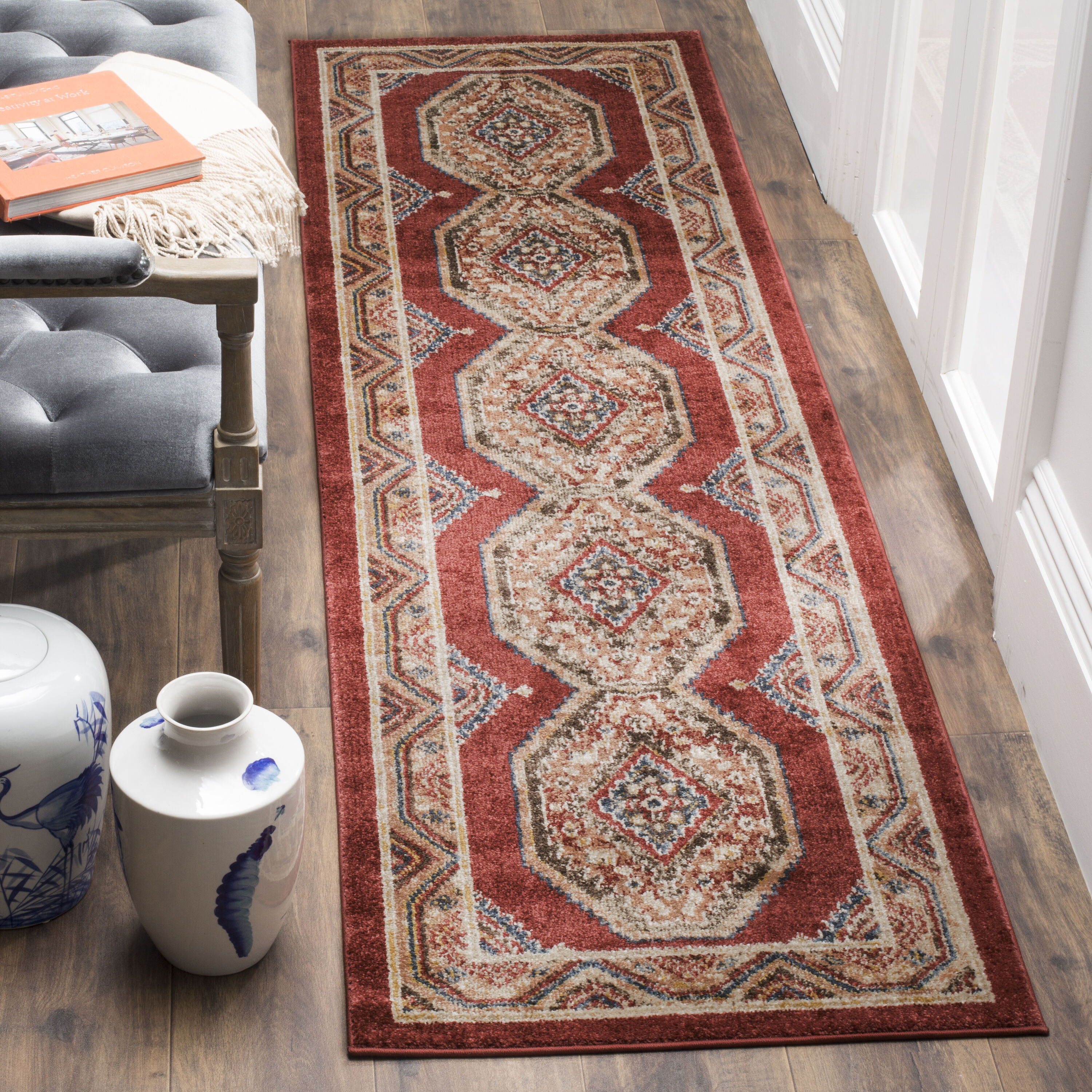 Safavieh BIJ647R-28 Bijar Usak 2 x 8 (ft) Loomed Polypropylene Red/Rust Rectangular Indoor Floral/Botanical Oriental Runner rug