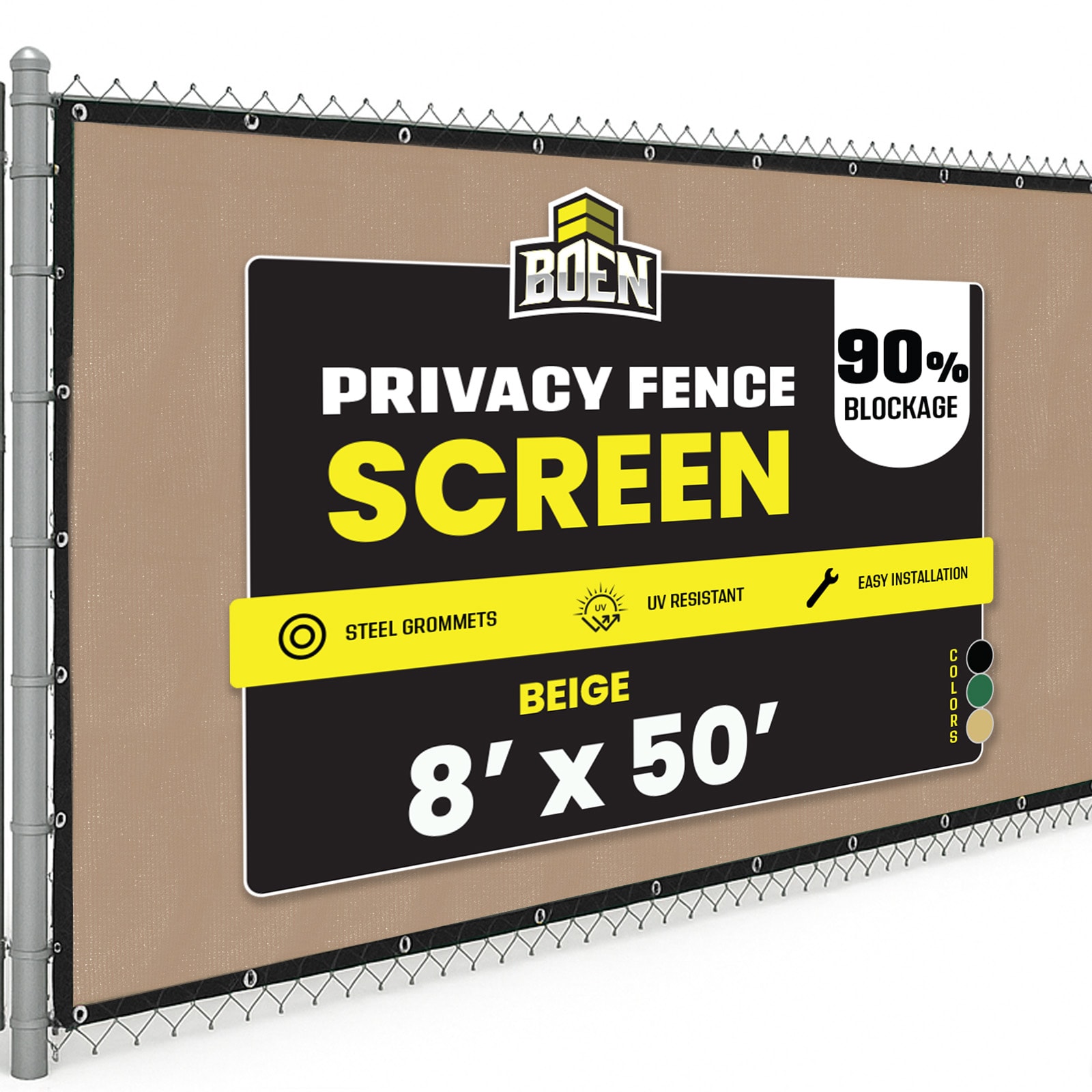 BOEN - 8-ft H x 50-ft W Beige Polyethelene Privacy Chain Link Fence Screen
