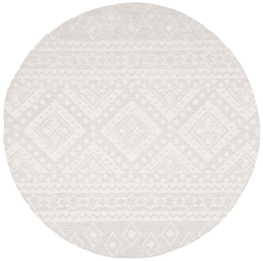 Safavieh MLP501G-5R Micro-Loop Graphics 5 x 5 (ft) Tufted Wool Light Gray/Ivory Round Indoor Abstract Southwestern Area rug