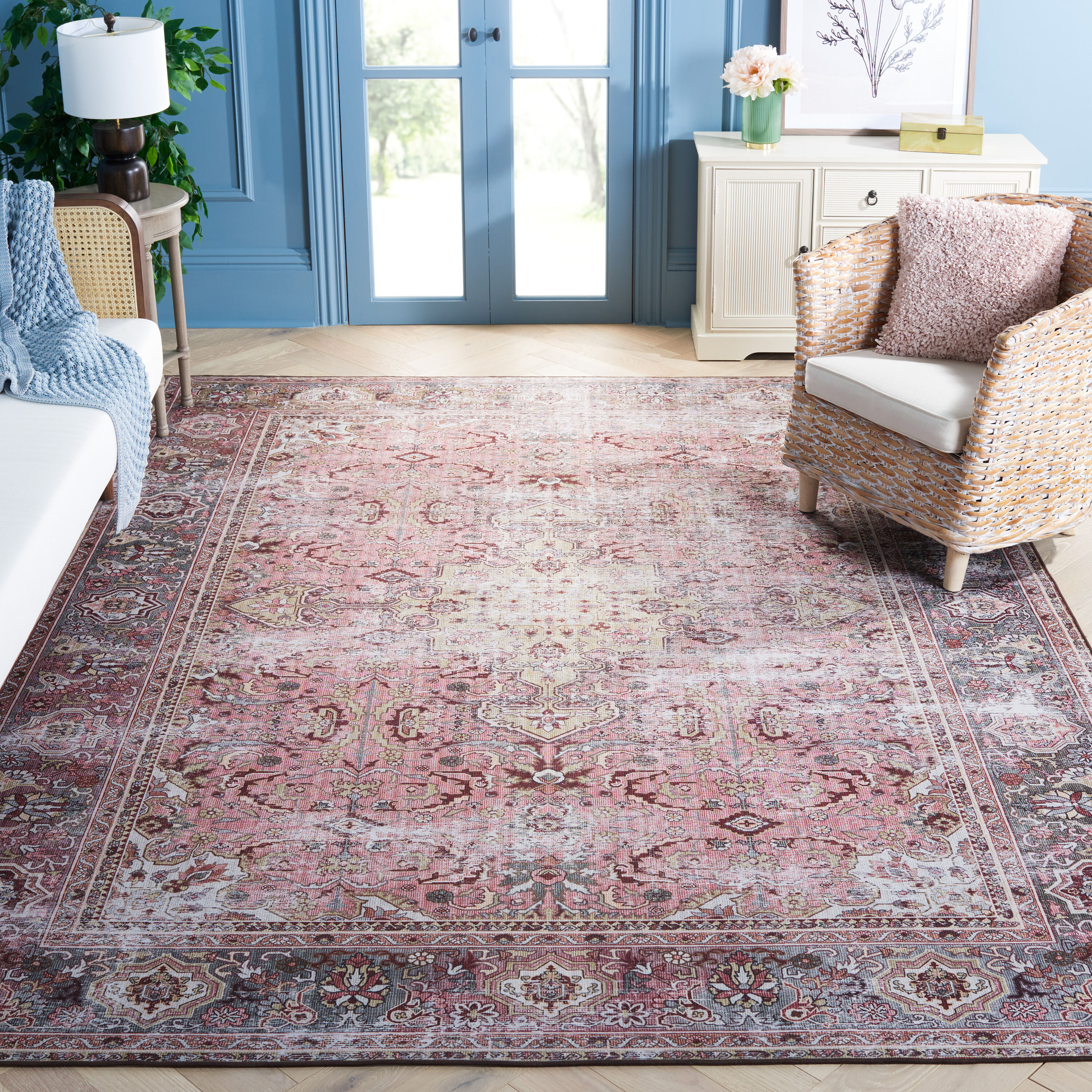Tucson 144U Pink Beige Machine Washable/Slip Resistant 10ft x 14ft Traditional Rug