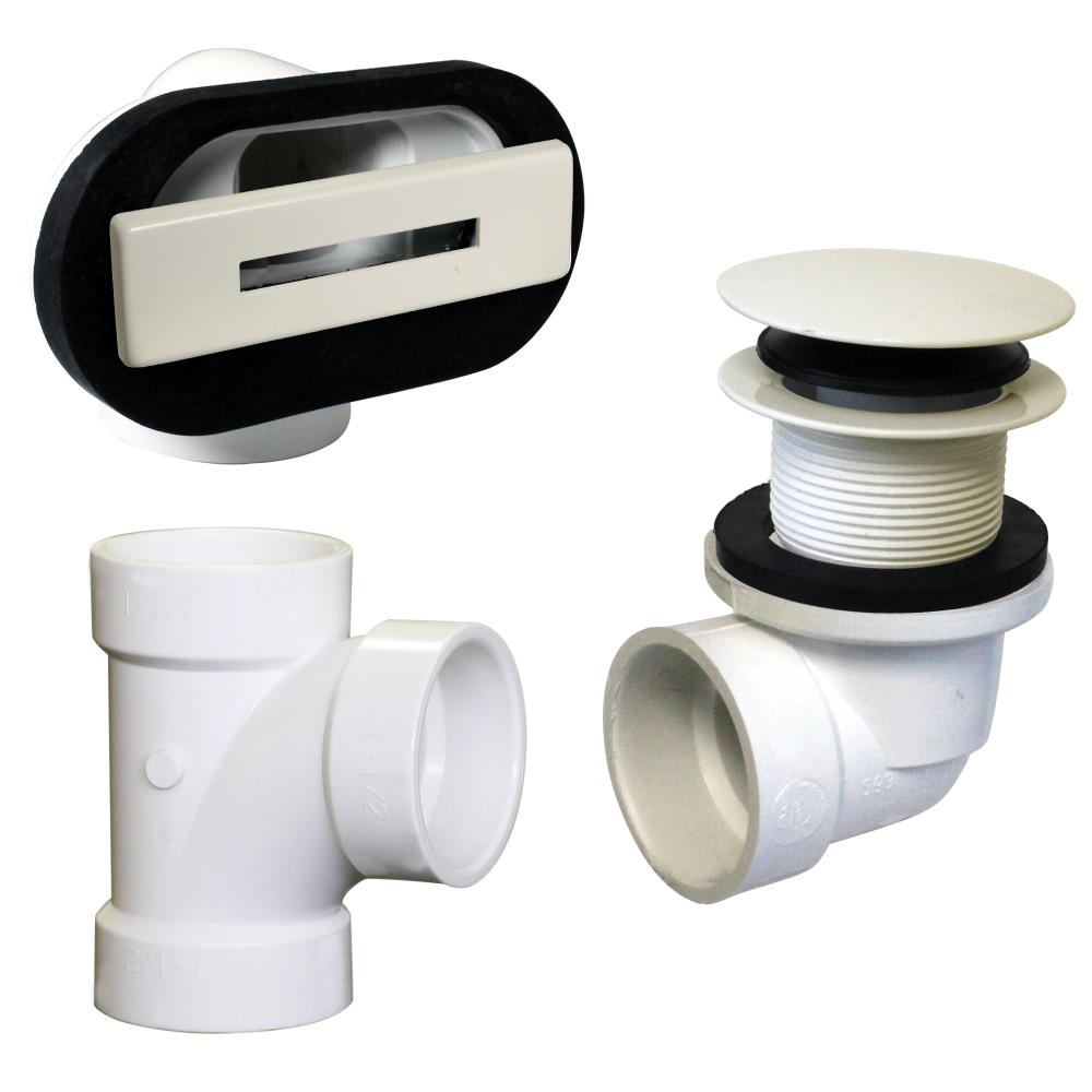 WESTBRASS D560RK-65 Linear Overflow Plumber's Pack with Tee and Ada Tip-toe Drain In Powder Coat Biscuit
