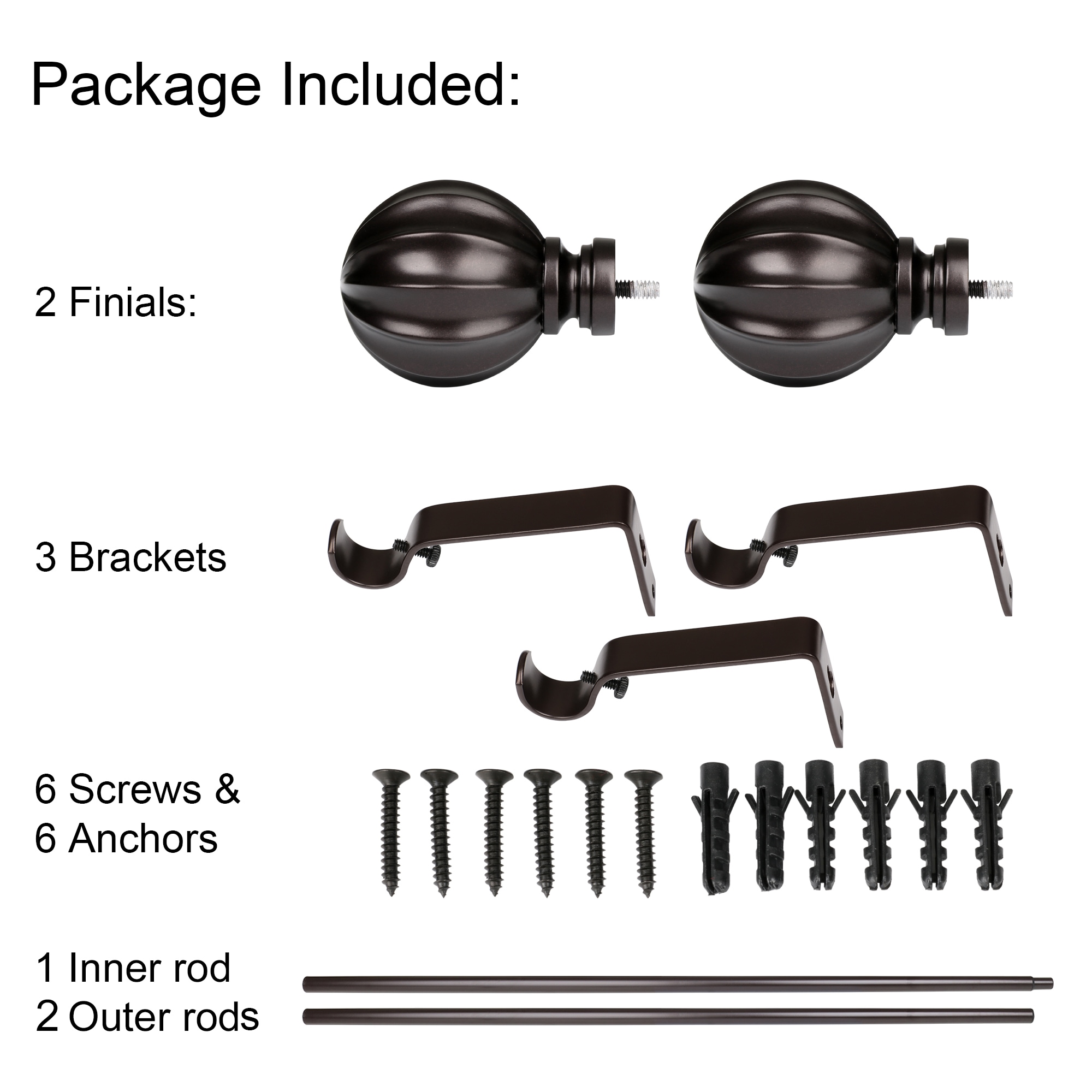 Adjustable Oil Rubbed Bronze Curtain Rod with Decorative Finials
