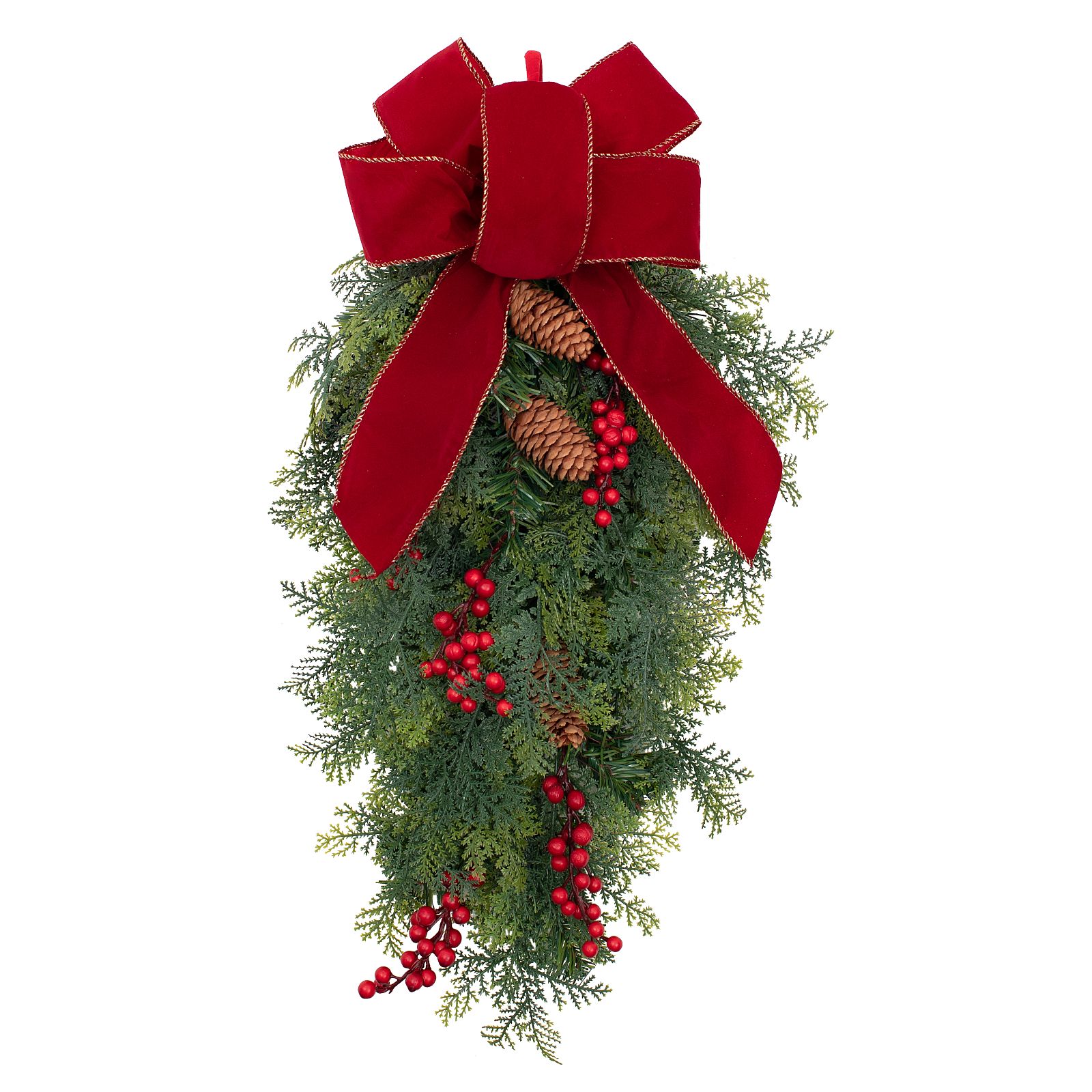 20 Inch Pre-Lit Red Velvet Bow Christmas Swag