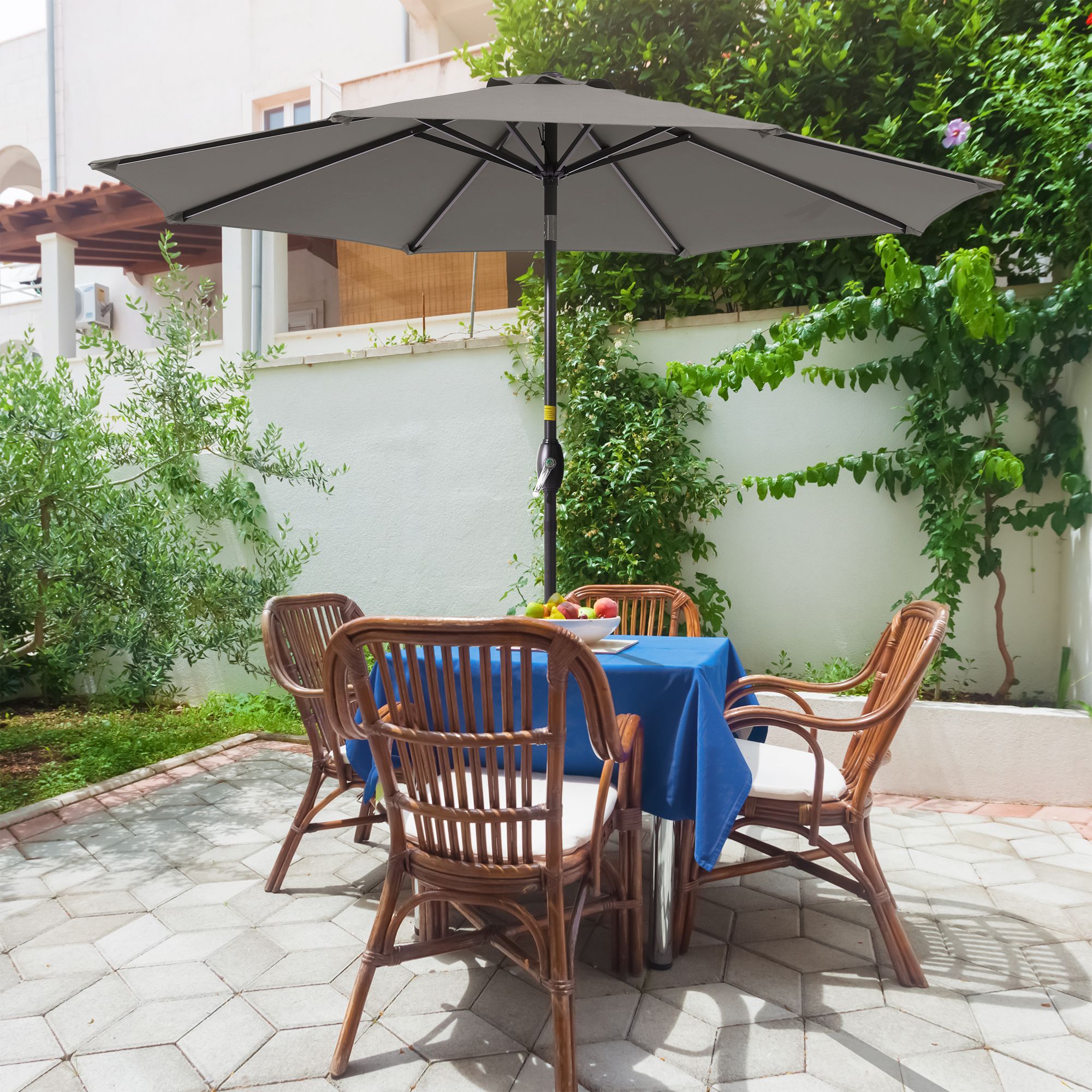 ACEGOSES LW-09G 9-ft Steel Gray Push-button Tilt Market Patio Umbrella
