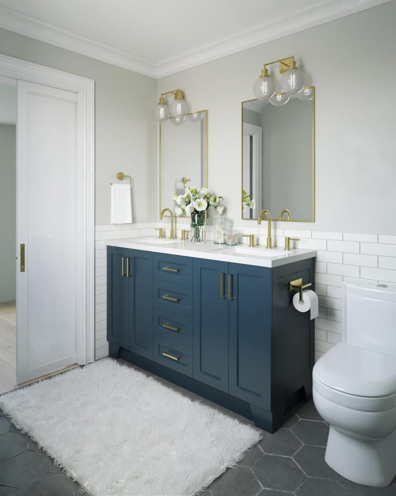 ARIEL Taylor 61-in Midnight Blue Undermount Double Sink Bathroom Vanity ...