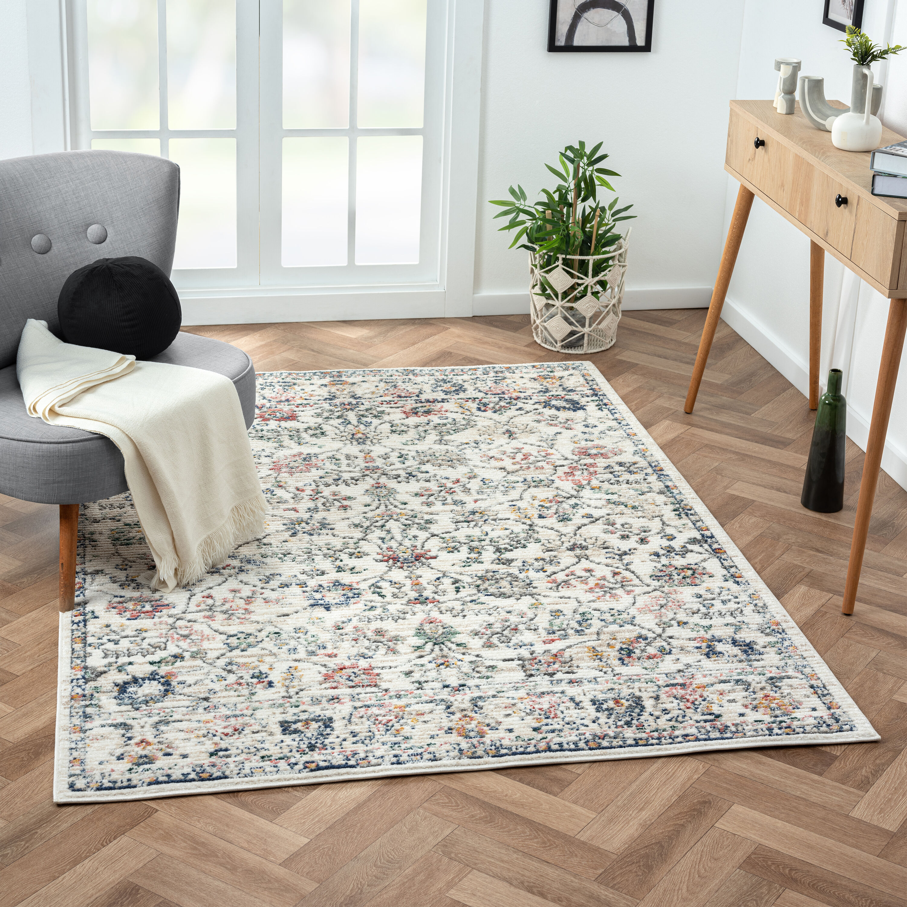 LR Home 7645A1590304J8 Beaux 5 x 7 (ft) Loomed Polypropylene Multicolored Rectangular Indoor Floral/Botanical Area rug