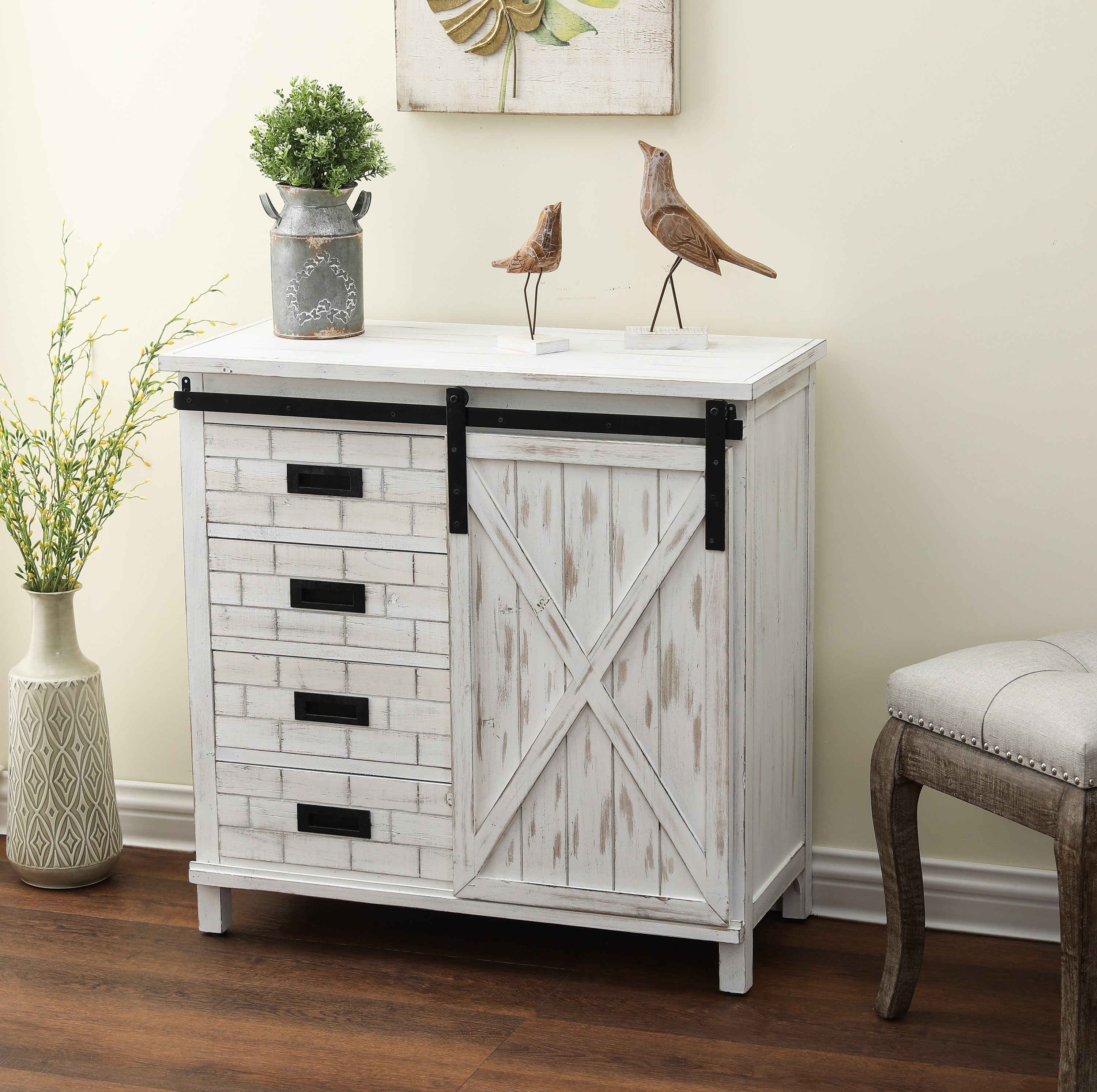 LuxenHome White Wood Storage Cabinet