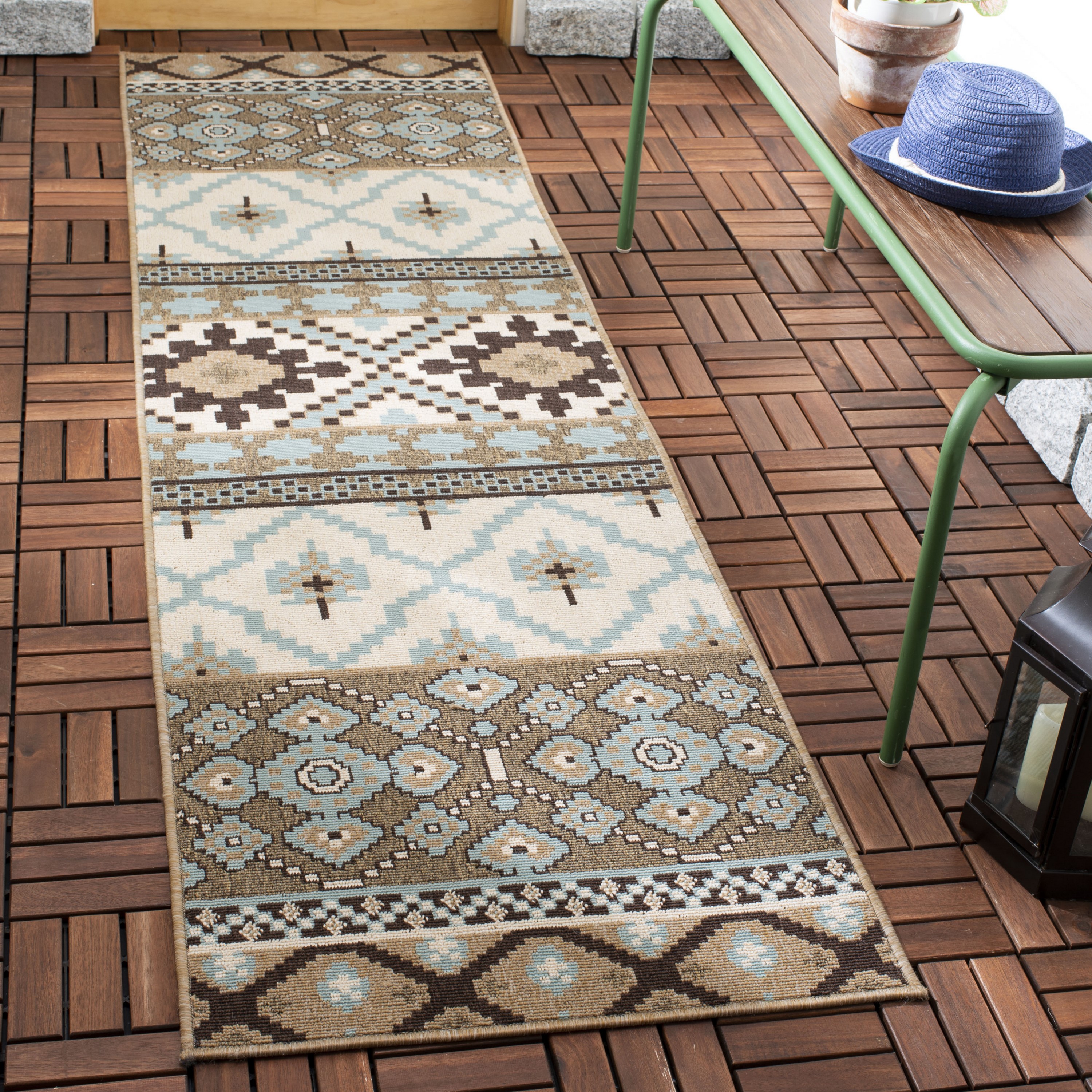 Safavieh VER097-0215-28 Veranda Srbislava 2 x 8 (ft) Loomed Synthetic Creme/Brown Rectangular Indoor/Outdoor Abstract Coastal Runner rug