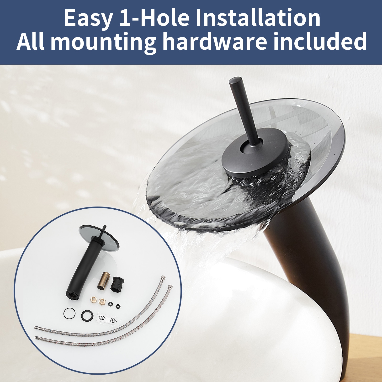Matte Black Stainless Steel Waterfall Vessel Sink Faucet