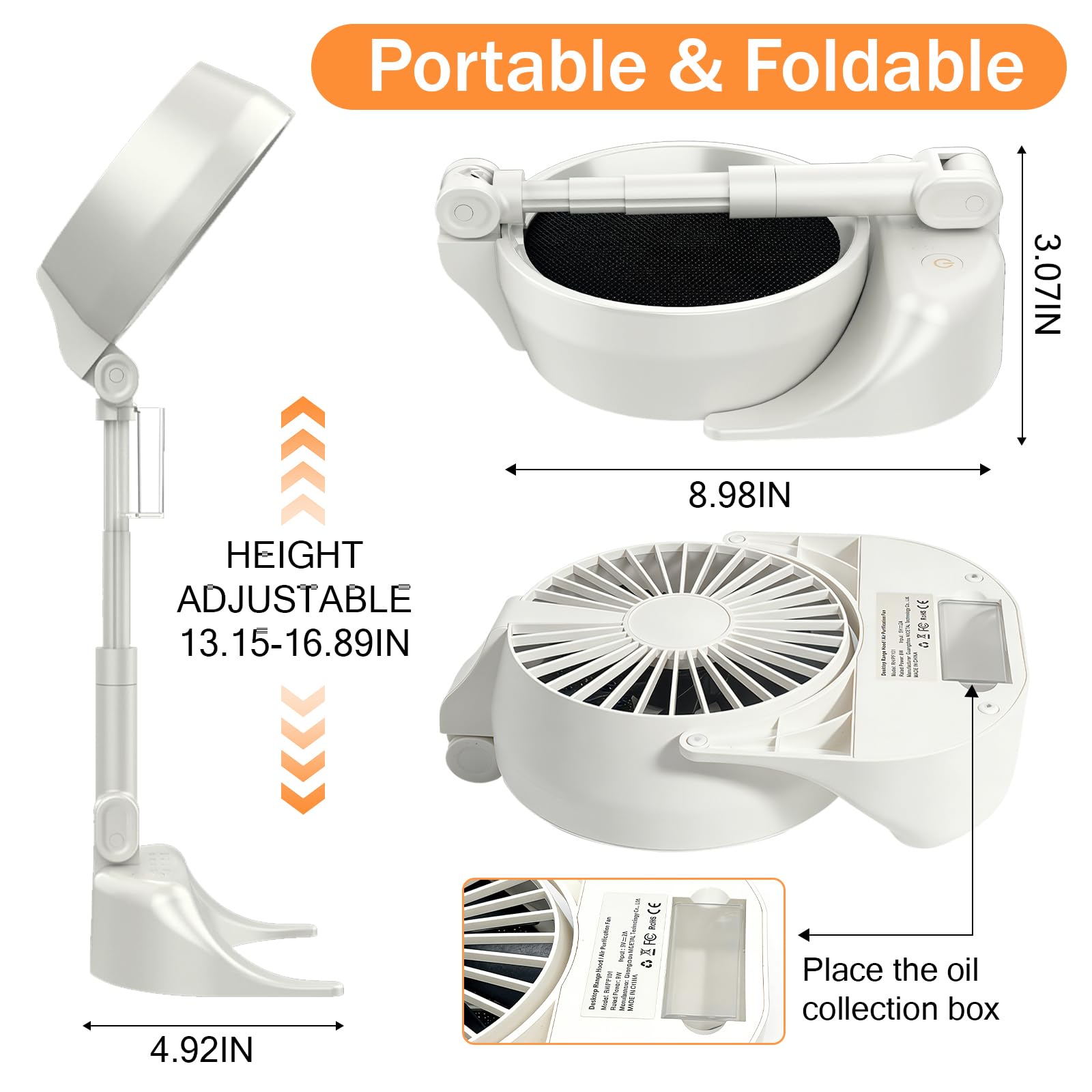 ITOPFOX Portable Range Hood Cordless Desktop Kitchen Exhaust Fan with ...