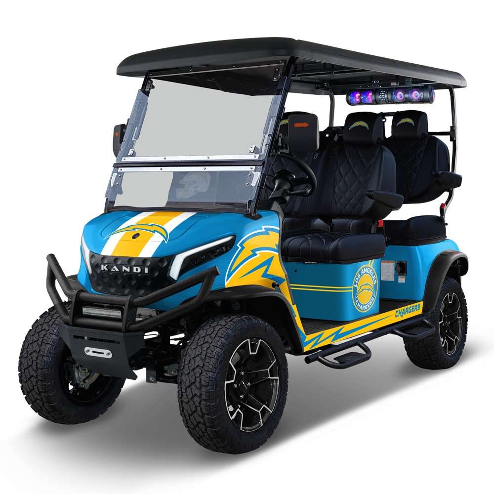 NFL Licensed 4 Seat Electric Golf Cart with Lithium Battery, Max Speed 15 MPH - Los Angeles Chargers in Blue | - KANDI NFL4PROF-L-LAC