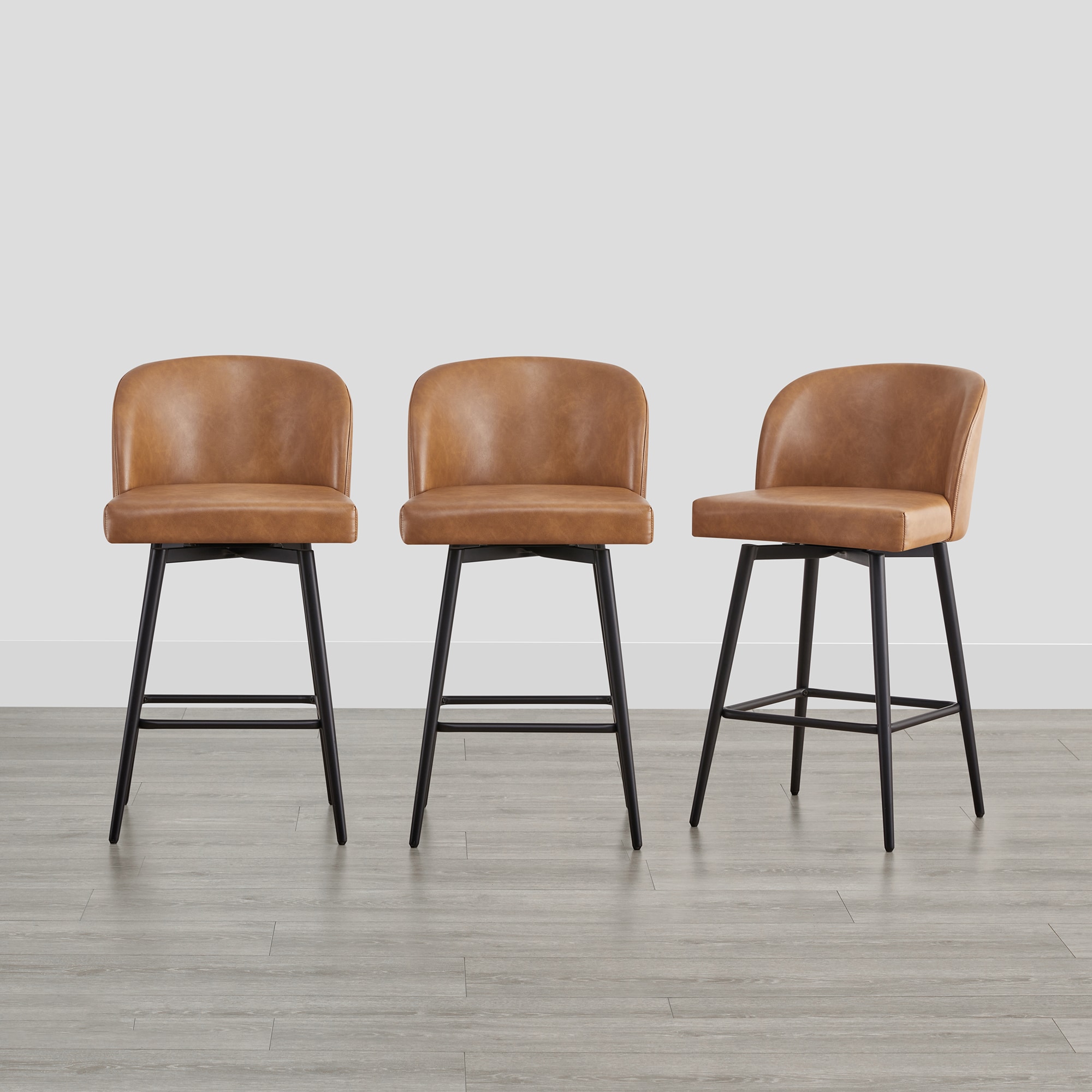 Circle 55 3-LWSY2001-CU6722 3 -Set Camel 26-in H Counter height Bucket seat Upholstered Swivel Metal Bar Stool and Back