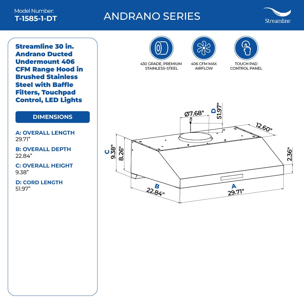 Streamline T-1585-1-DT Undercabinet-Range-Hoods - View #8
