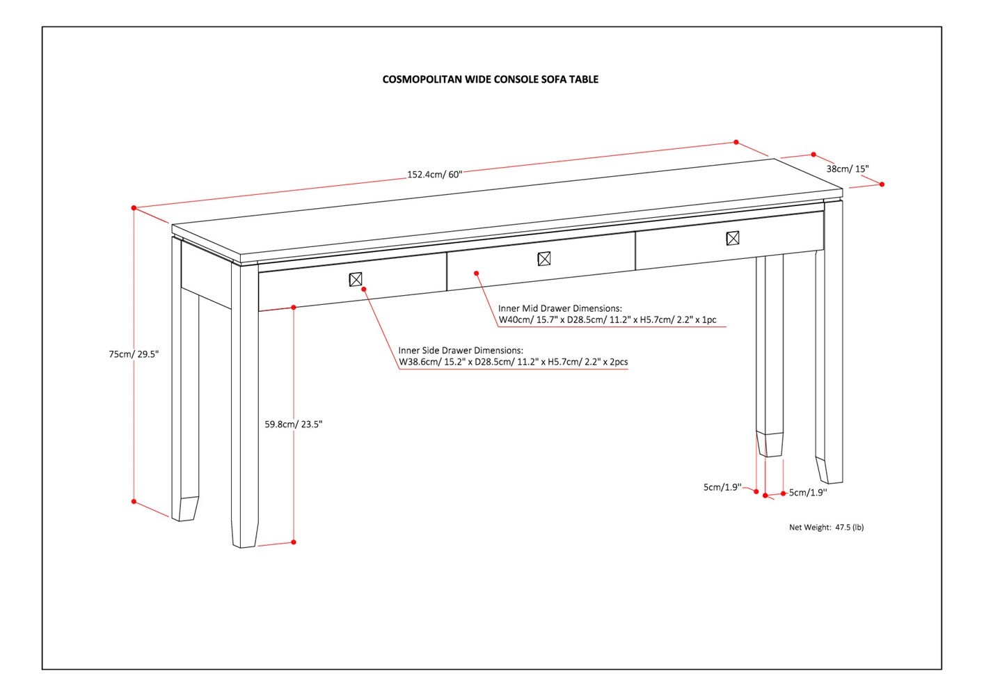 Mahogany Brown Solid Wood Console Table with Storage
