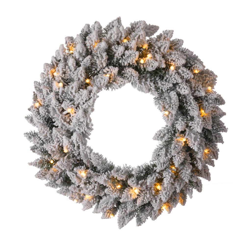 32 Flocked Pre-Lit LED Decorated Artificial Wreath