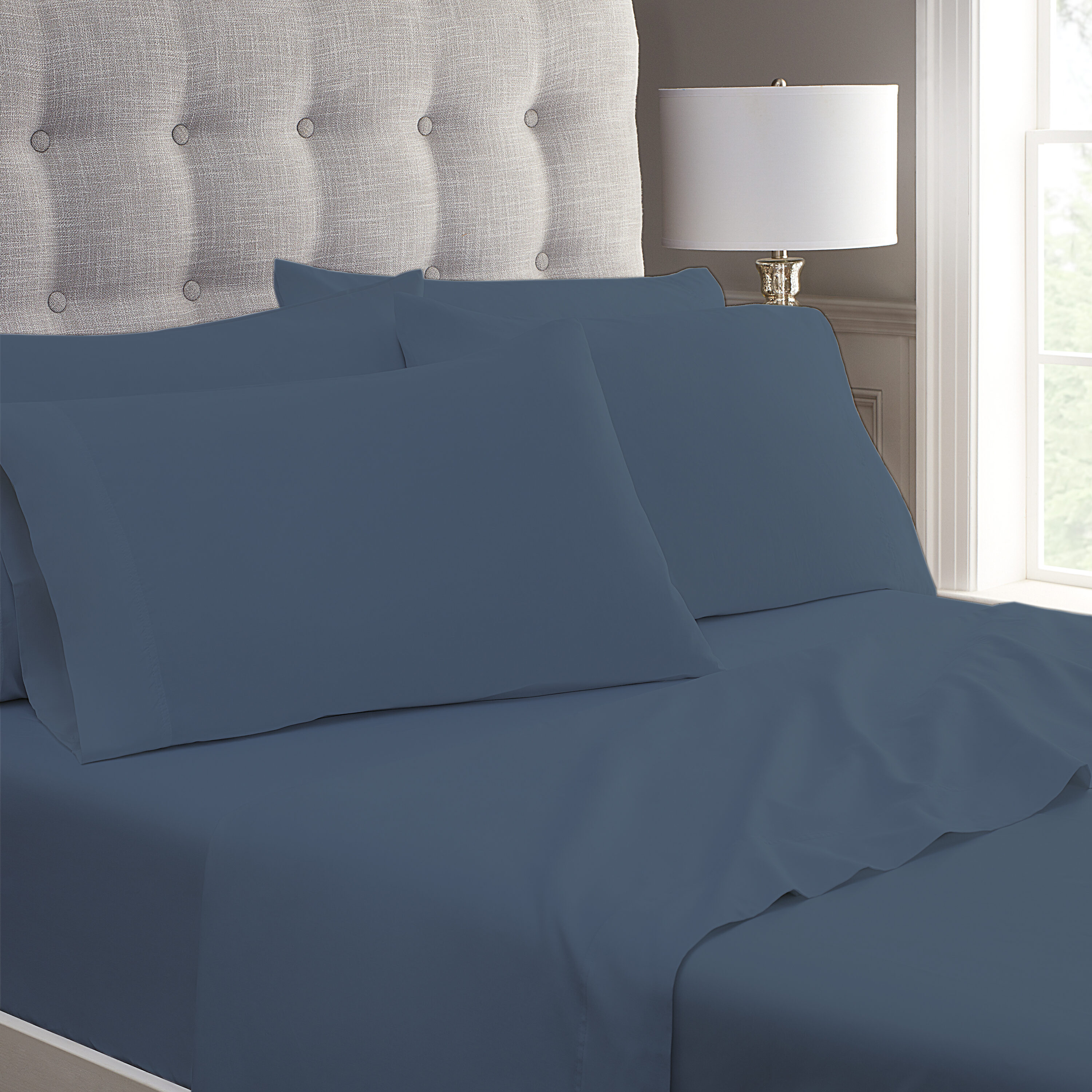 Fab Glass and Mirror Bedsheet Queen 300-Thread-Count Cotton Sky Blue Bed-Sheet | DY32-QSAVF