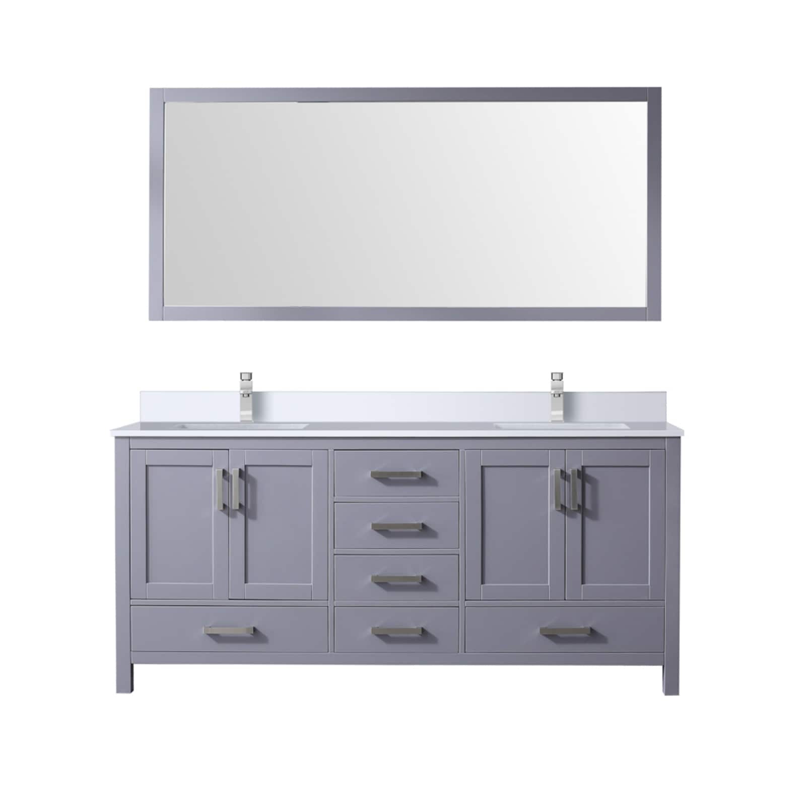 Lexora LVJ72DB311 Jacques 72-in Dark Grey Undermount Double Sink Bathroom Vanity with White Cultured Marble Top (Mirror and Faucet Included)