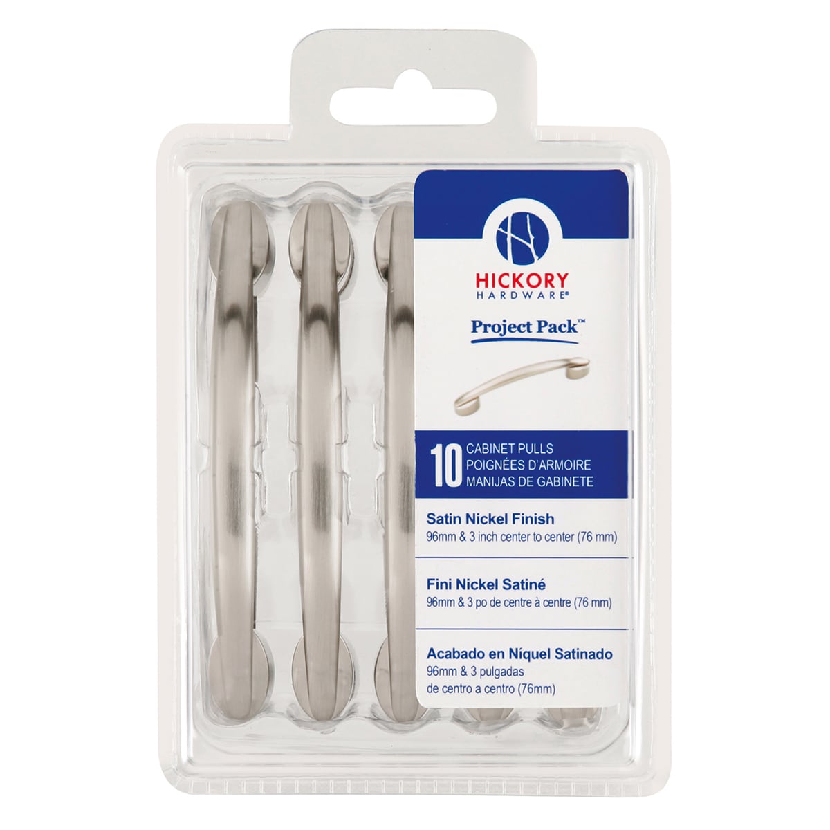 Hickory Hardware VP3447-SN Luna 3-in or 3-3/4-in , 96mm Center to Center Satin Nickel Rectangular Handle 10 -Pack