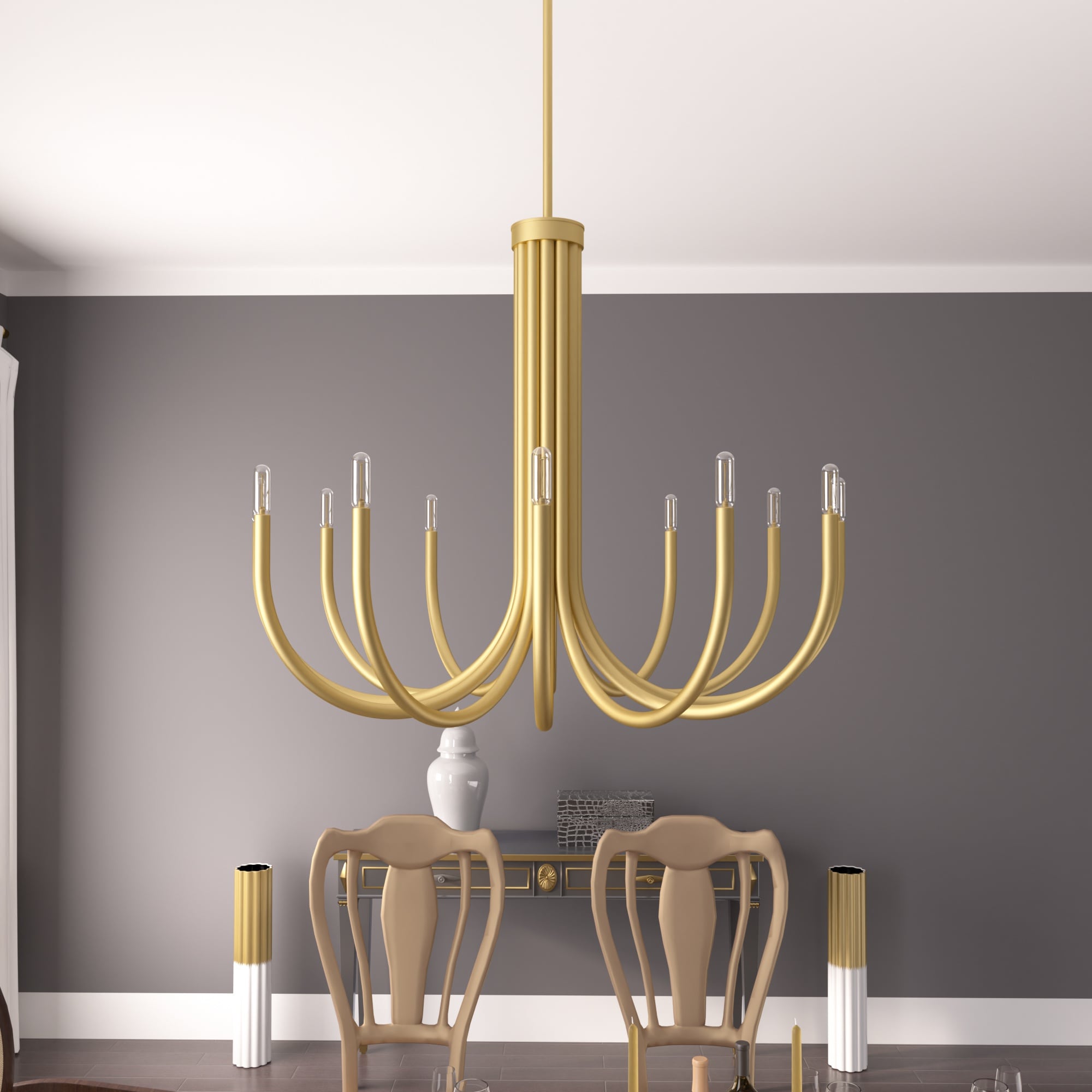 ACROMA 9812BG Coral 12 -Light Satin Gold Industrial Bare bulb For Use in Bedrooms, Dining Rooms, Foyers, Kitchens, Living Rooms Chandelier
