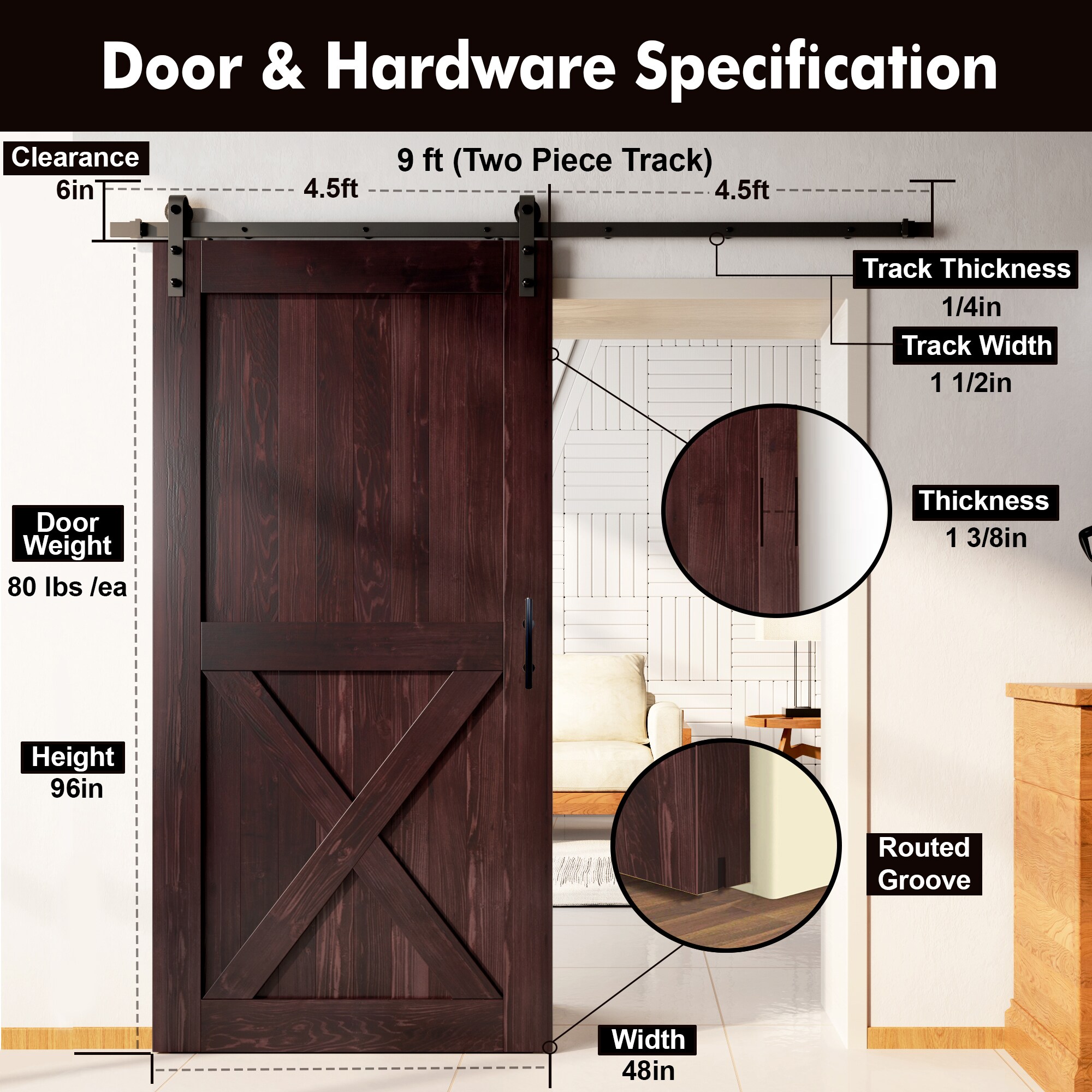 HOMACER YT1TGH108C-4896-X-RD Barn-Doors - View #7