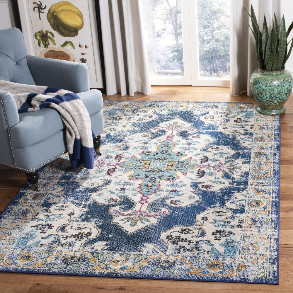Safavieh Madison Kenora 9 x 12 Navy/Gray Indoor Distressed/Overdyed Vintage Area Rug