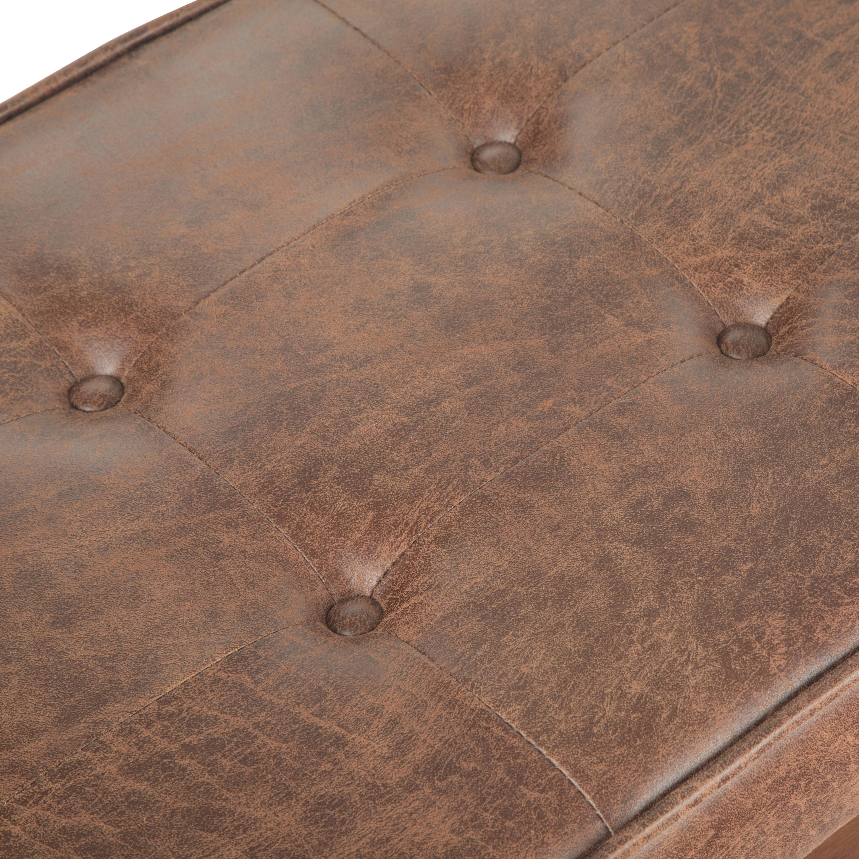 Pierce Distressed Umber Brown Faux Leather Tufted Mid-Century Ottoman Bench