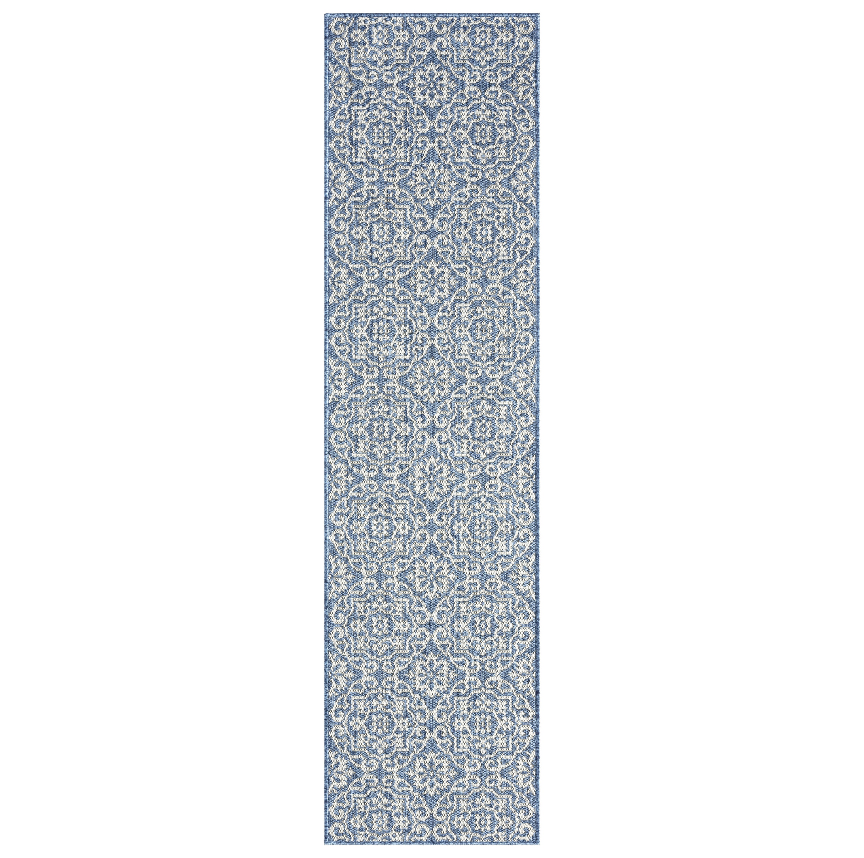 Nicole Miller 4-6681-340 2 x 7 (ft) Loomed Polypropylene Blue Rectangular Indoor/Outdoor Geometric French Country Runner rug