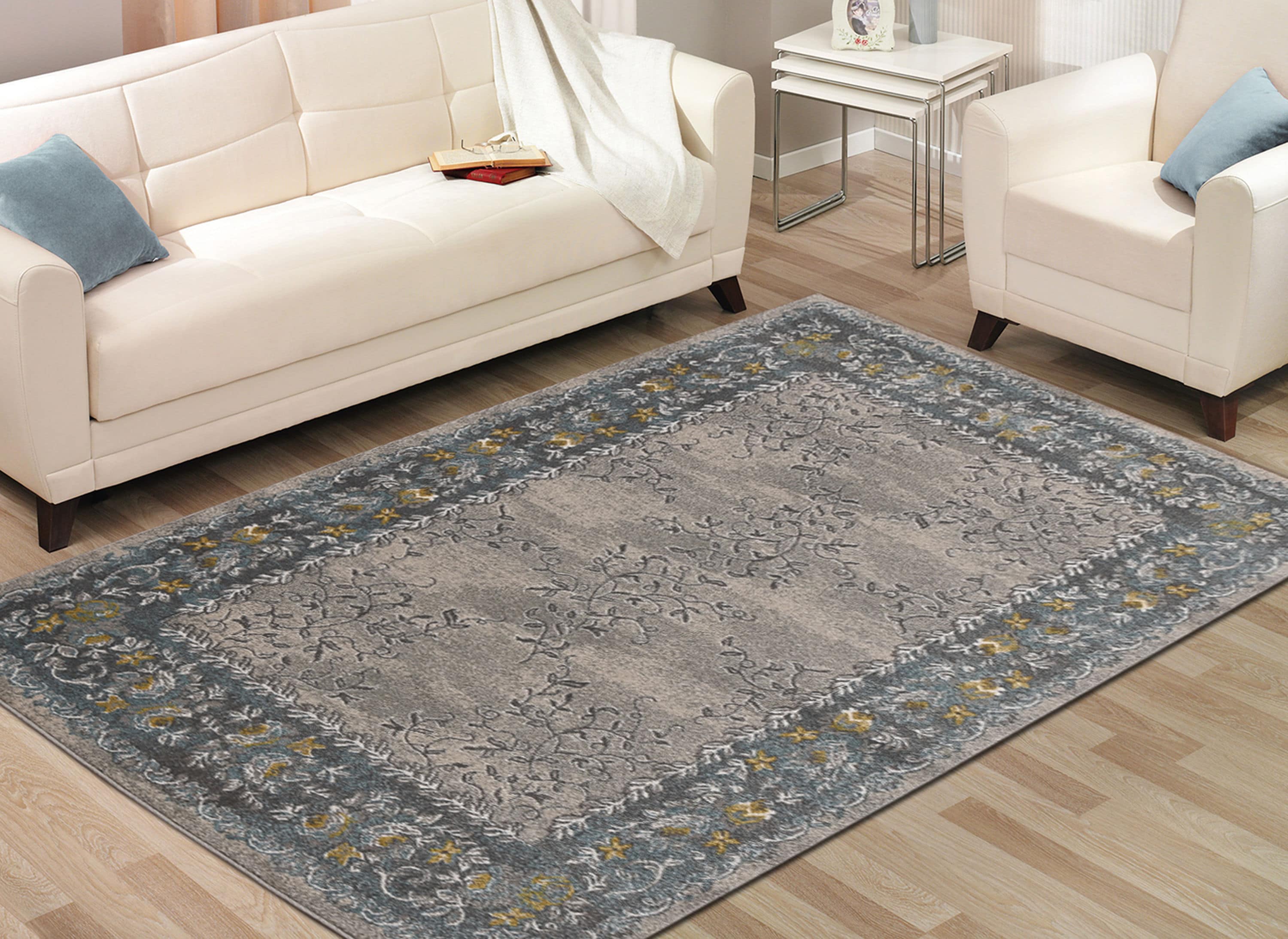 MSRUGS ZARA-400-GRY-BLU-57 Zara 5 X 7 (ft) Gray/Blue Indoor Abstract Mid-century Modern Area Rug