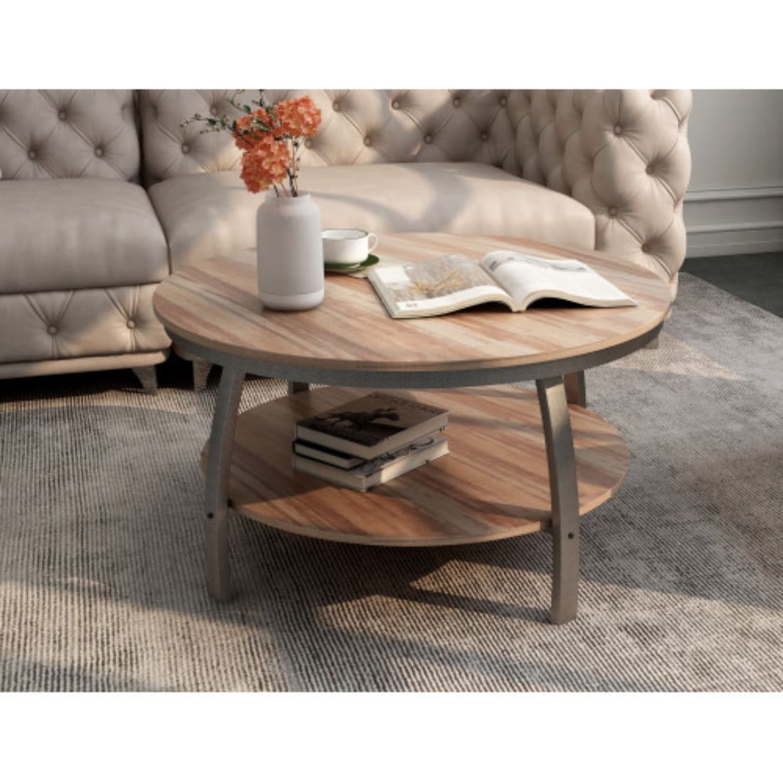 HomeRoots 14 Black Oak Veneer and Glass Coffee Table