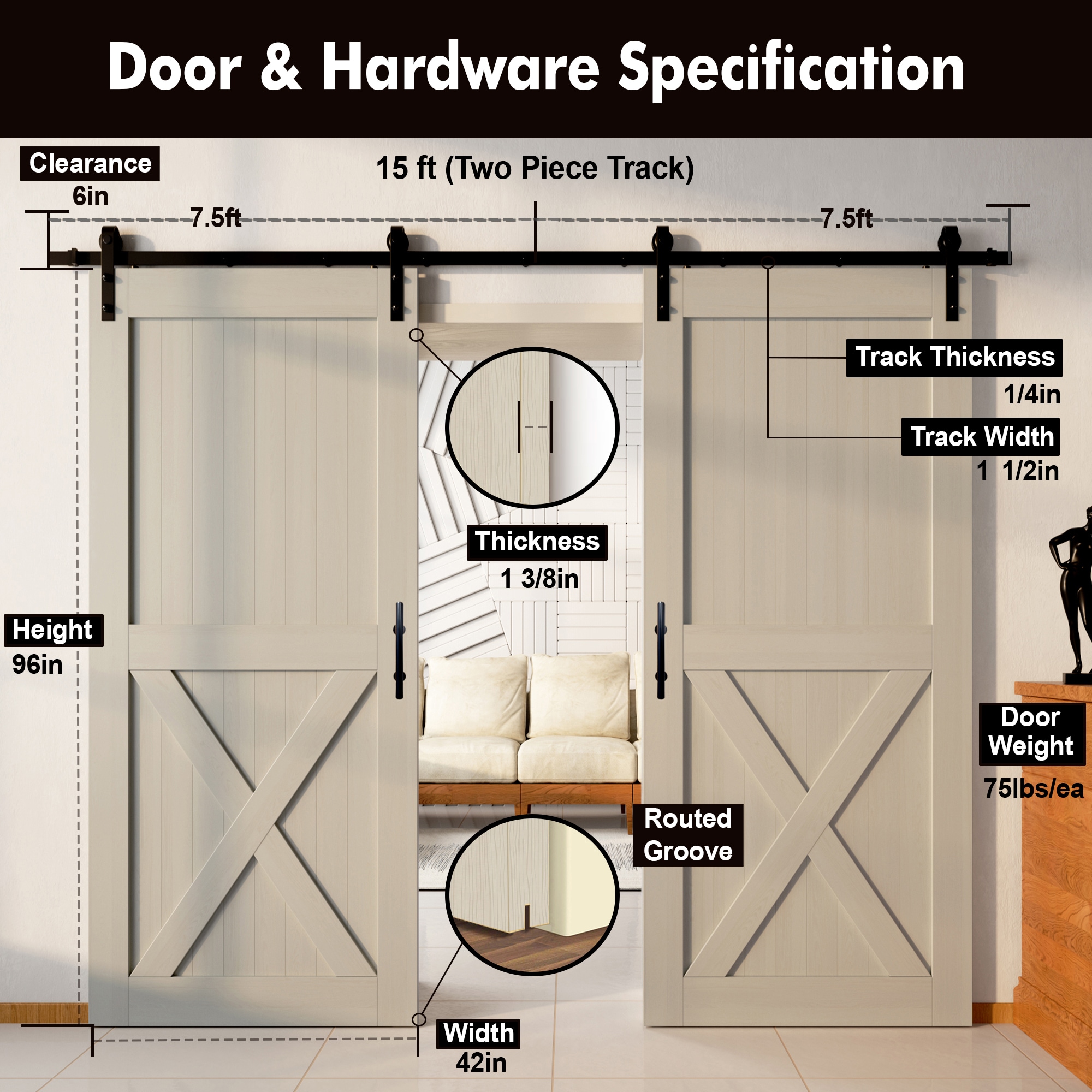HOMACER YT2TGH180C-4296-X-TG Barn-Doors - View #7