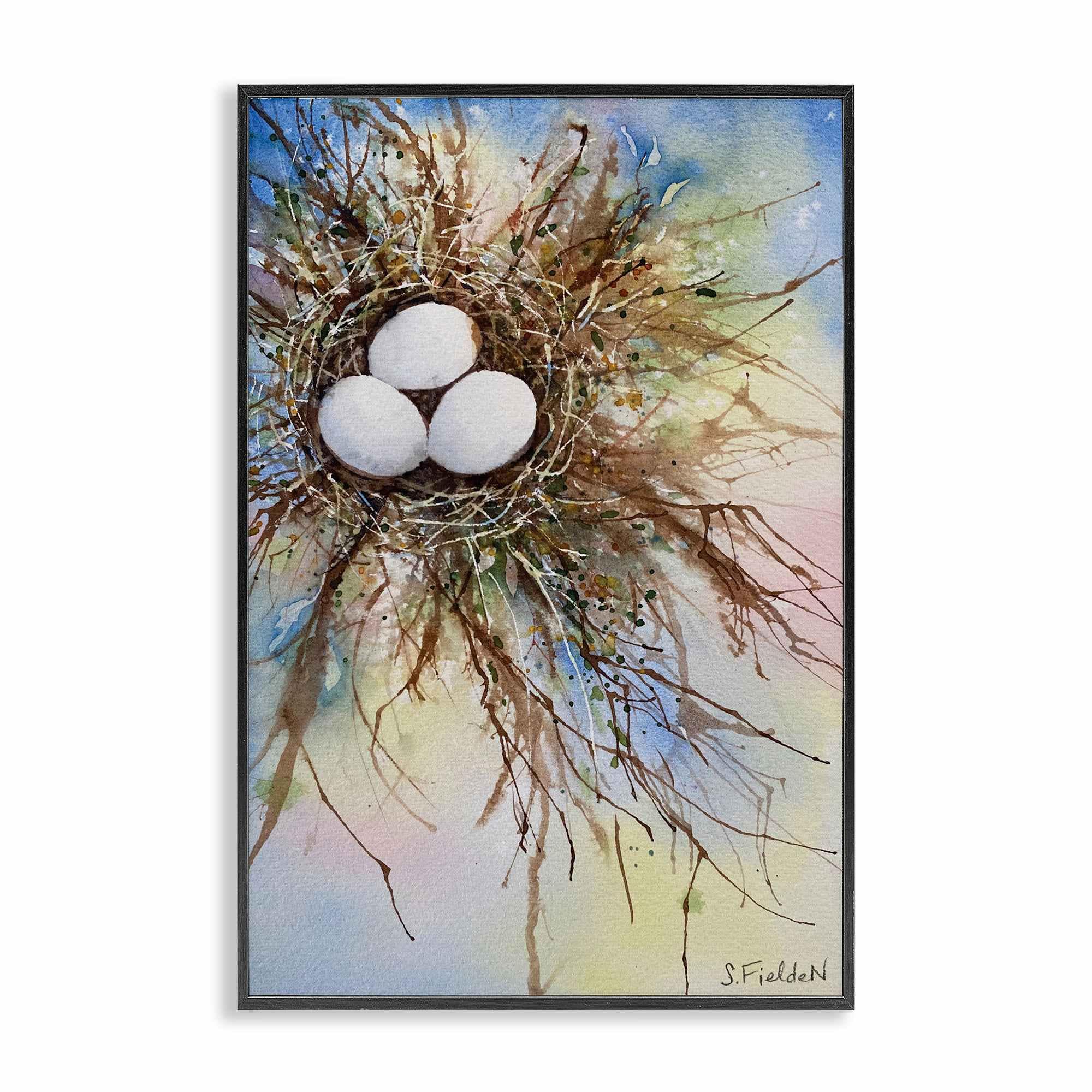 Stupell Industries BS-573-FR-20X30 Modern Watercolor Bird Nest Black Framed Giclee Art By Stephanie Fielden 20 x 30