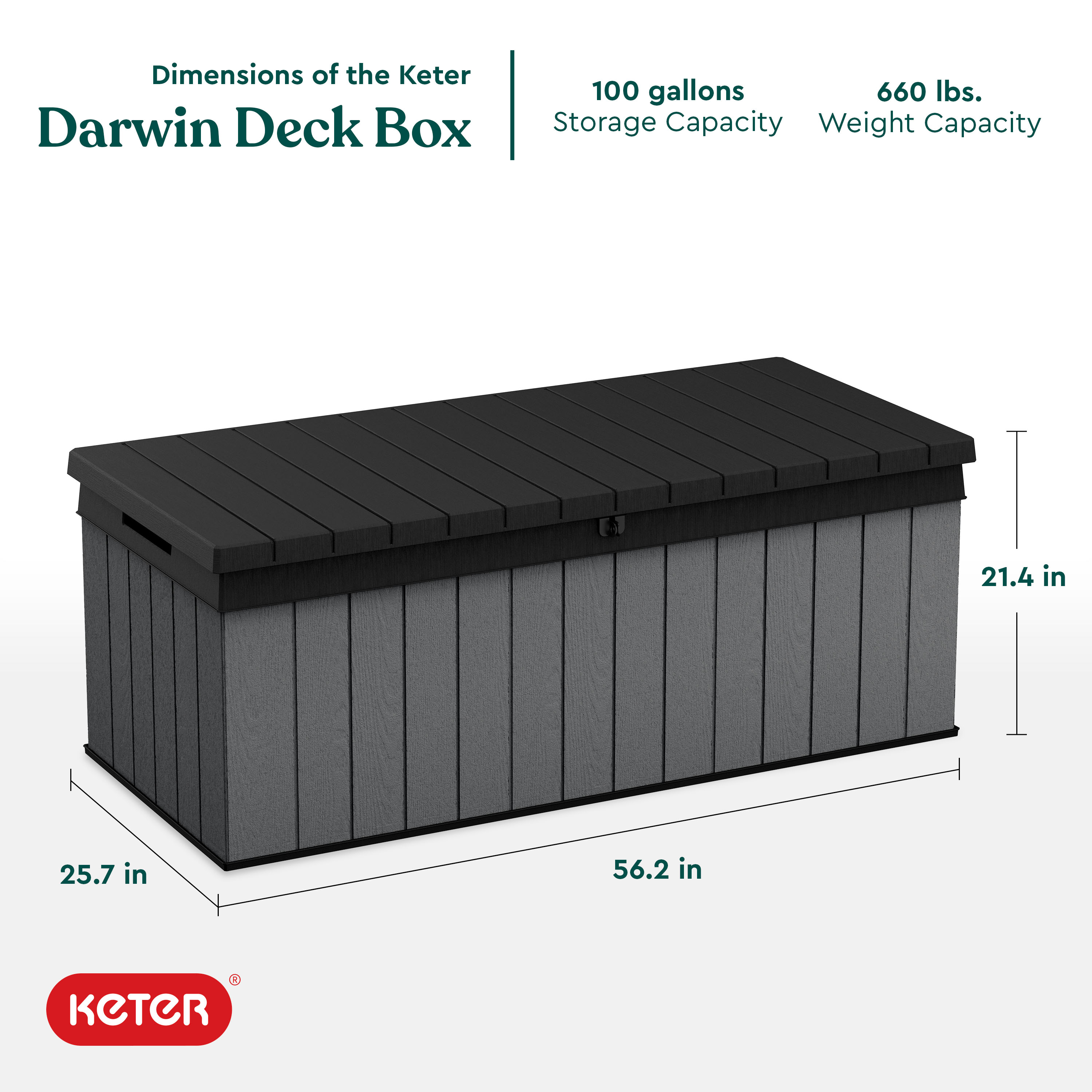 Keter Darwin Outdoor Storage 25.7-in L x 56.2-in 100-Gallon Grey ...