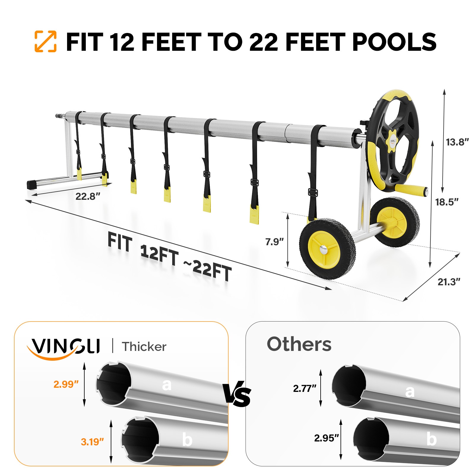 Portable 21 Feet Inground Swimming Pool Solar Cover Reel Set