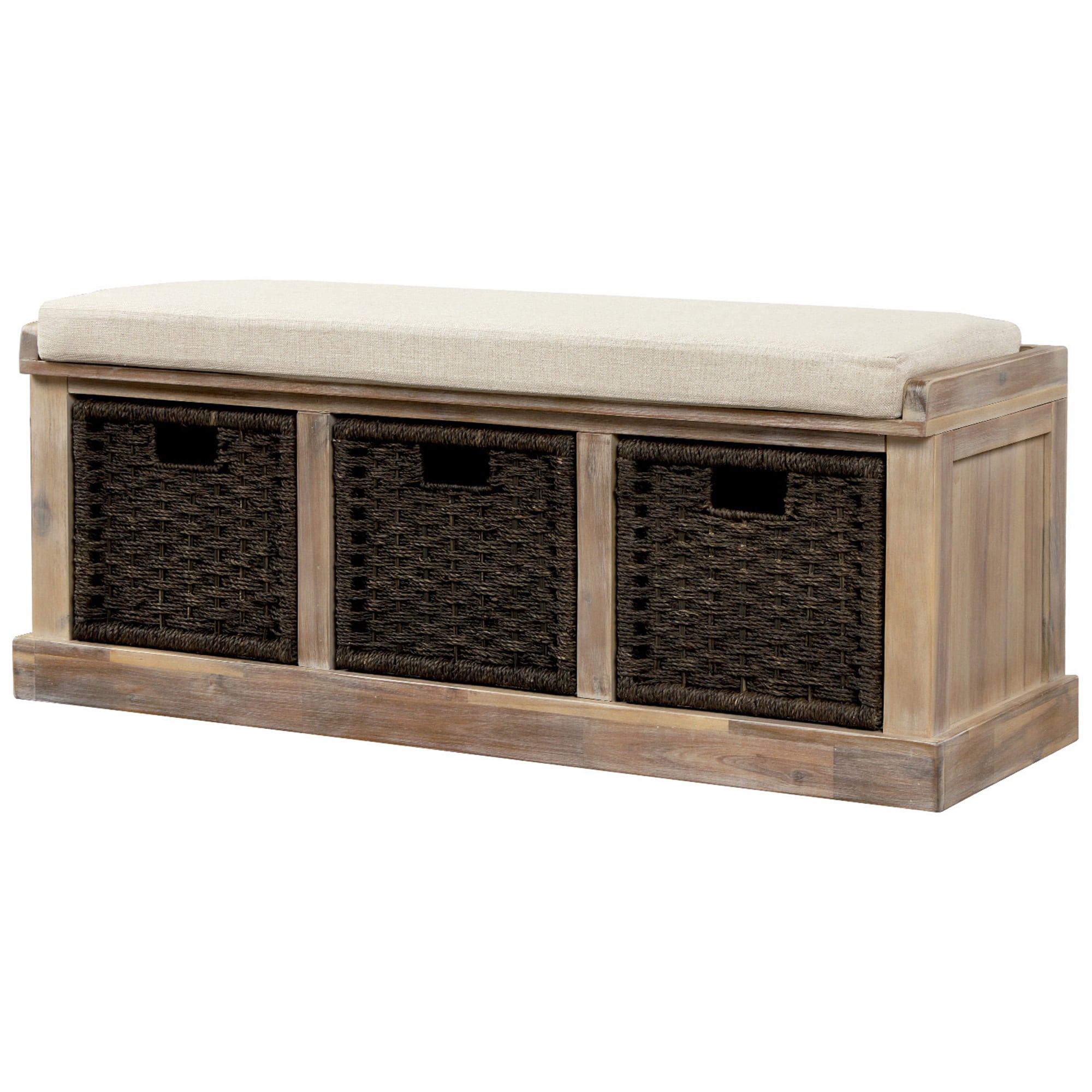 SINOFURN SYA330016WW Rustic White Washed Accent Bench with Storage 43.7-in x 15.7-in x 17-in