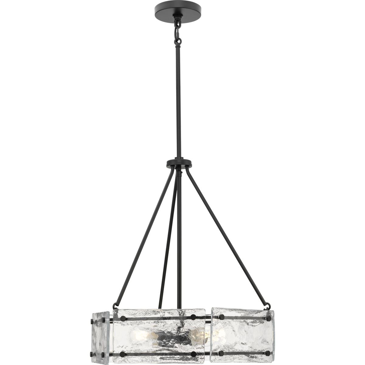 Rivera Matte Black 4-Light Chandelier with Textured Glass