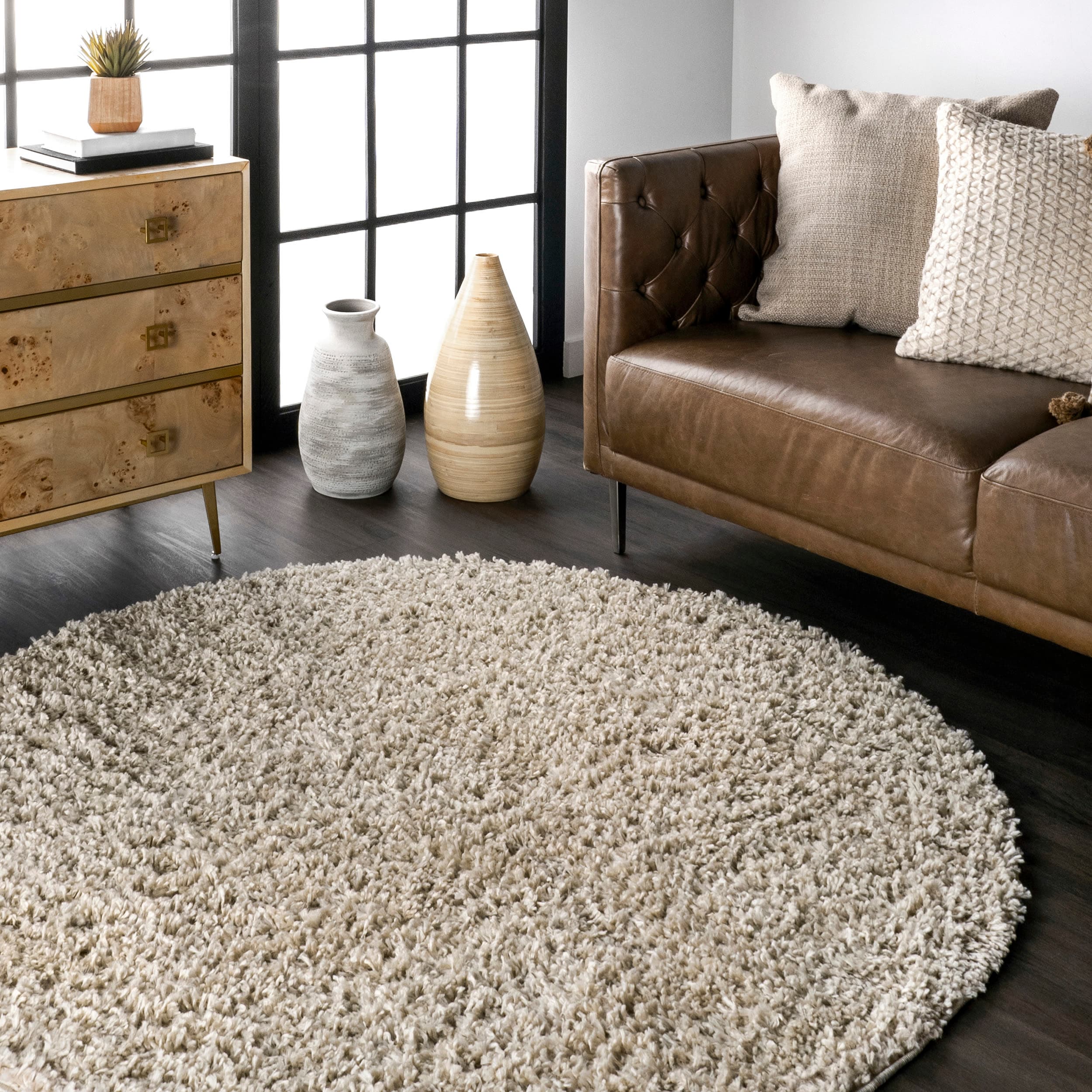 nuLOOM KKBL01D-R505 Neva 5 x 5 (ft) Loomed Polypropylene Tan Round Indoor Solid Area rug