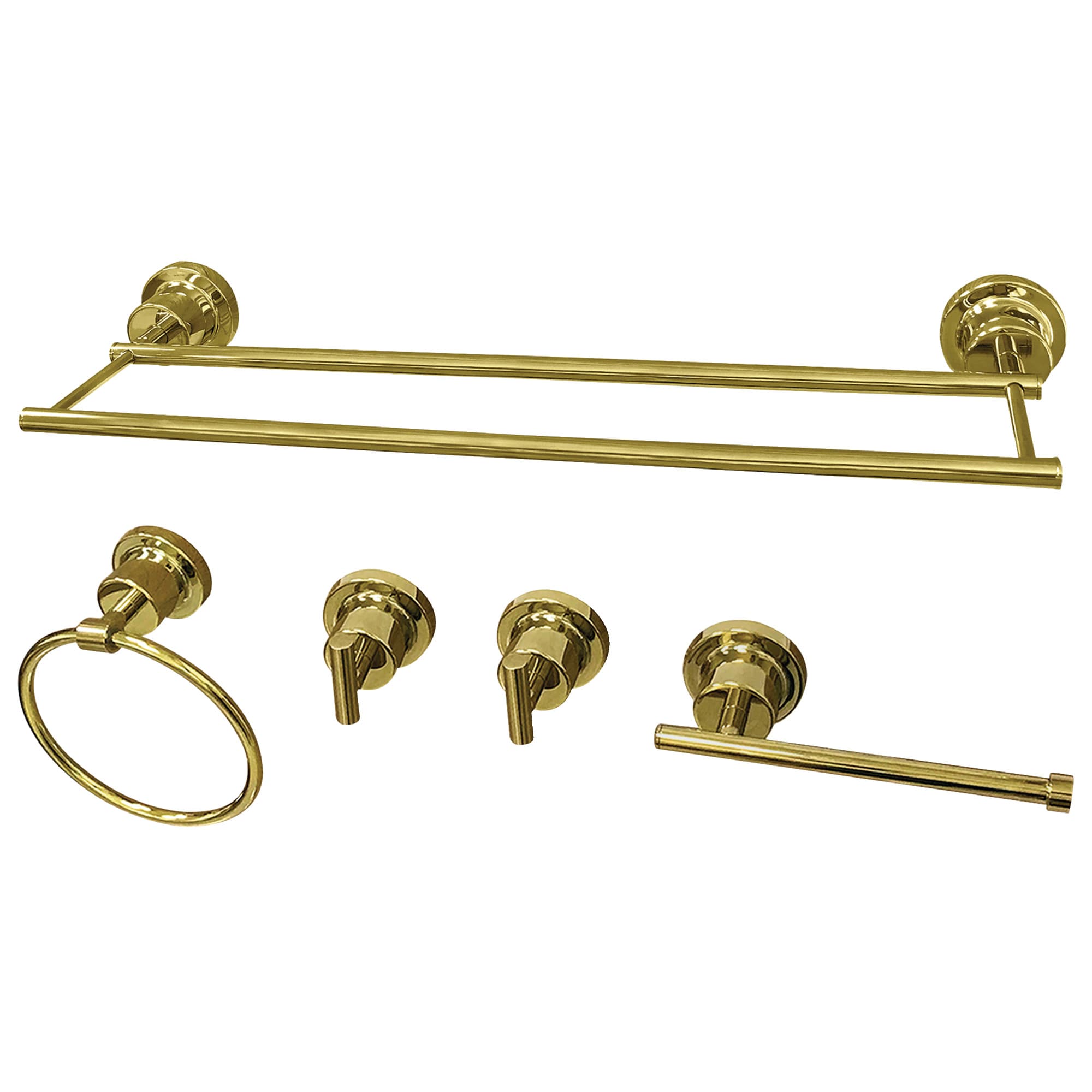 Kingston Brass WLBAH8213184782 5 -Piece Concord Polished Brass Decorative Bathroom Hardware Set Towel Bar, Toilet Paper Holder, Towel Ring ,Robe Hook Included